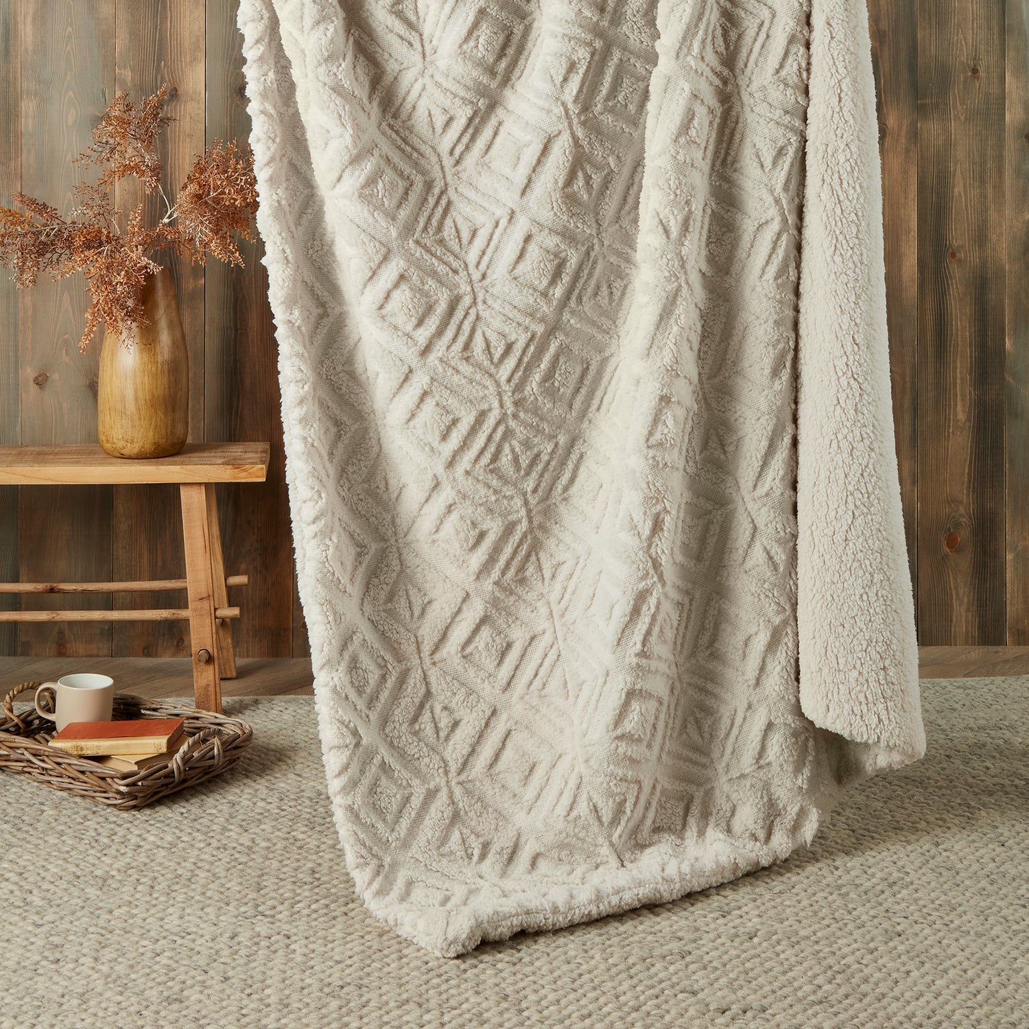 Fusion Geo Fleece and Sherpa 130cm x 180cm Throw Natural