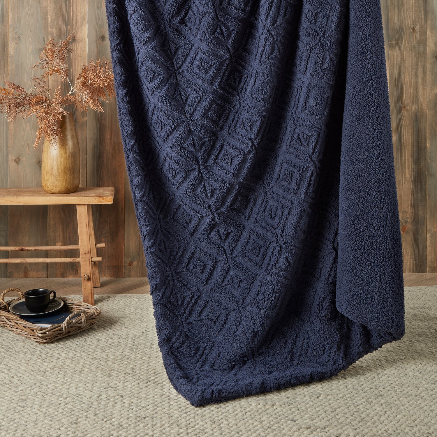 Fusion Geo Fleece and Sherpa 130cm x 180cm Throw Navy
