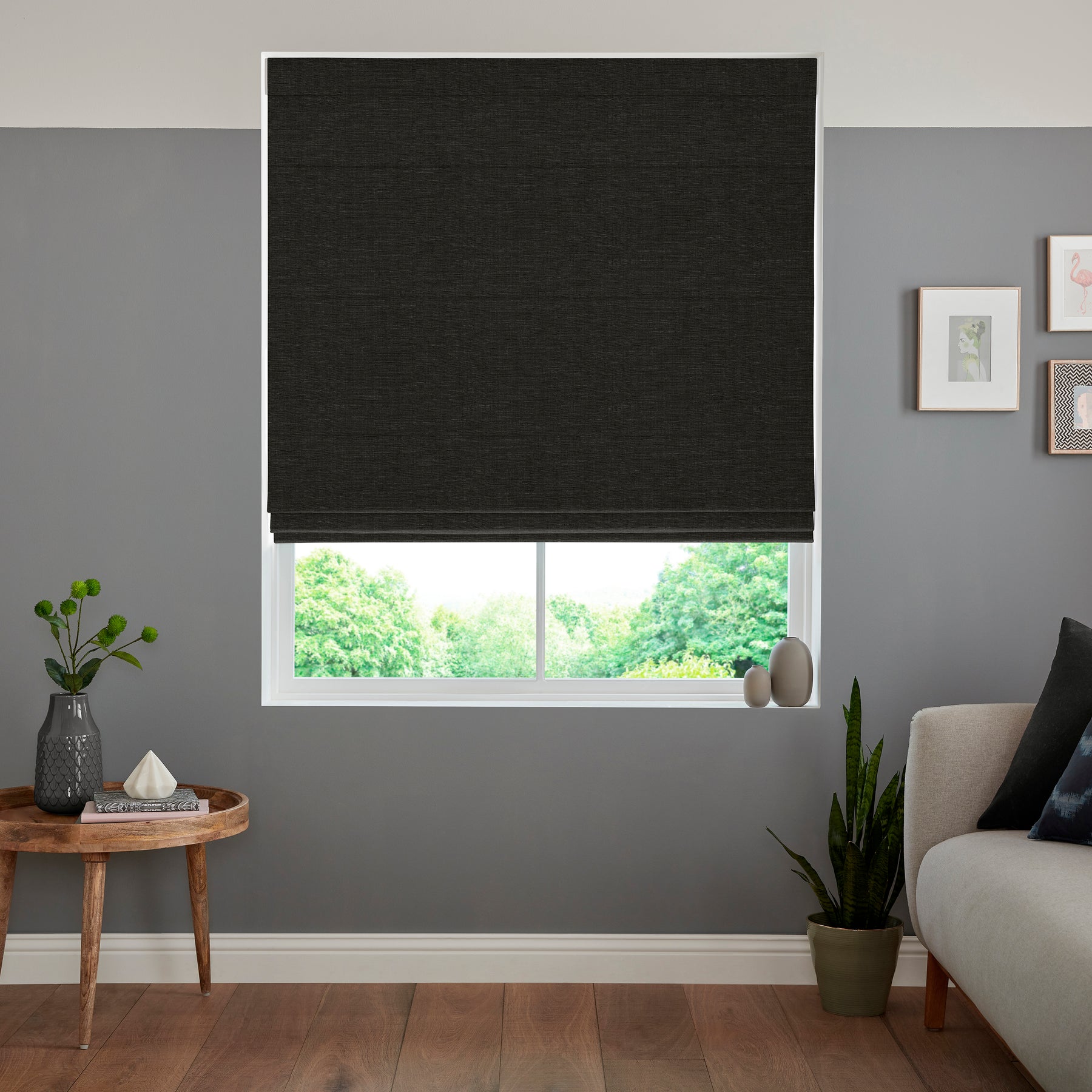 Fae Textured Plain Made To Measure Roman Blind Midnight