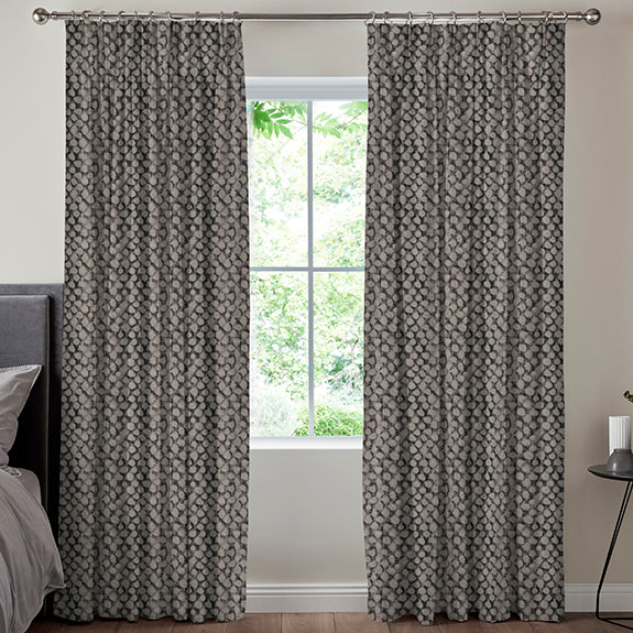 Lyra Metallic Spot Made To Measure Curtains Ebony