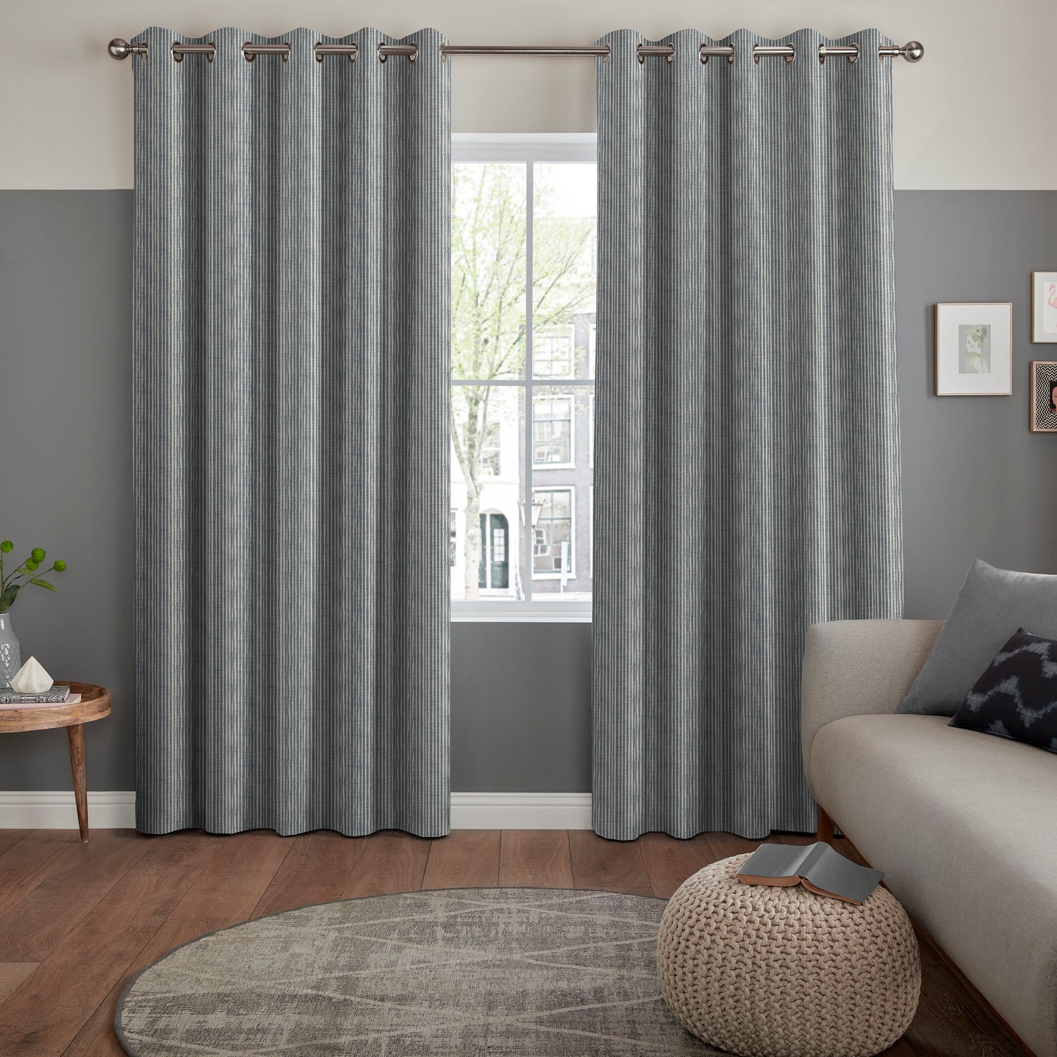 Jem Jacquard Stripe Made To Measure Curtains Navy