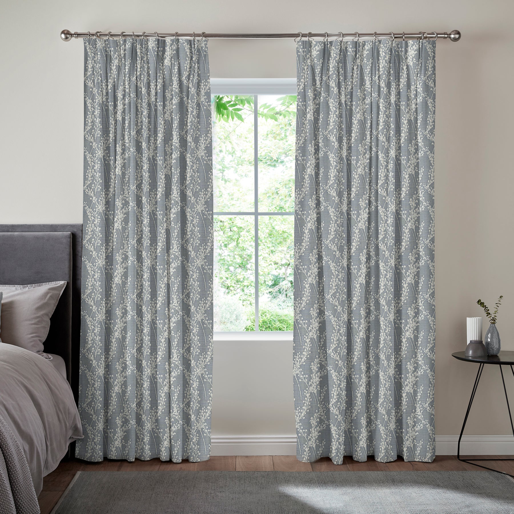 Grace Jacquard Sprig Made To Measure Curtains Navy