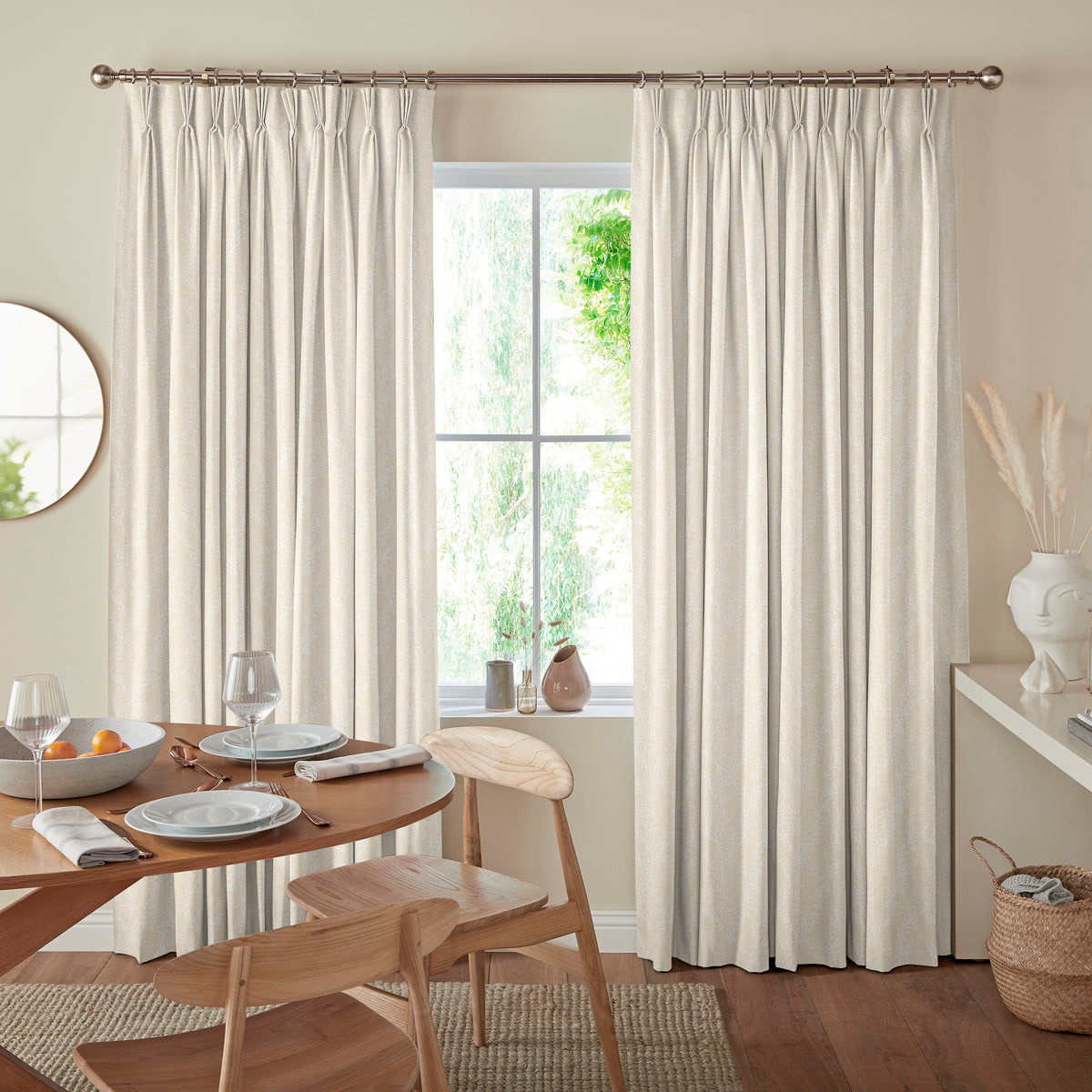 Grace Jacquard Sprig Made To Measure Curtains Snow