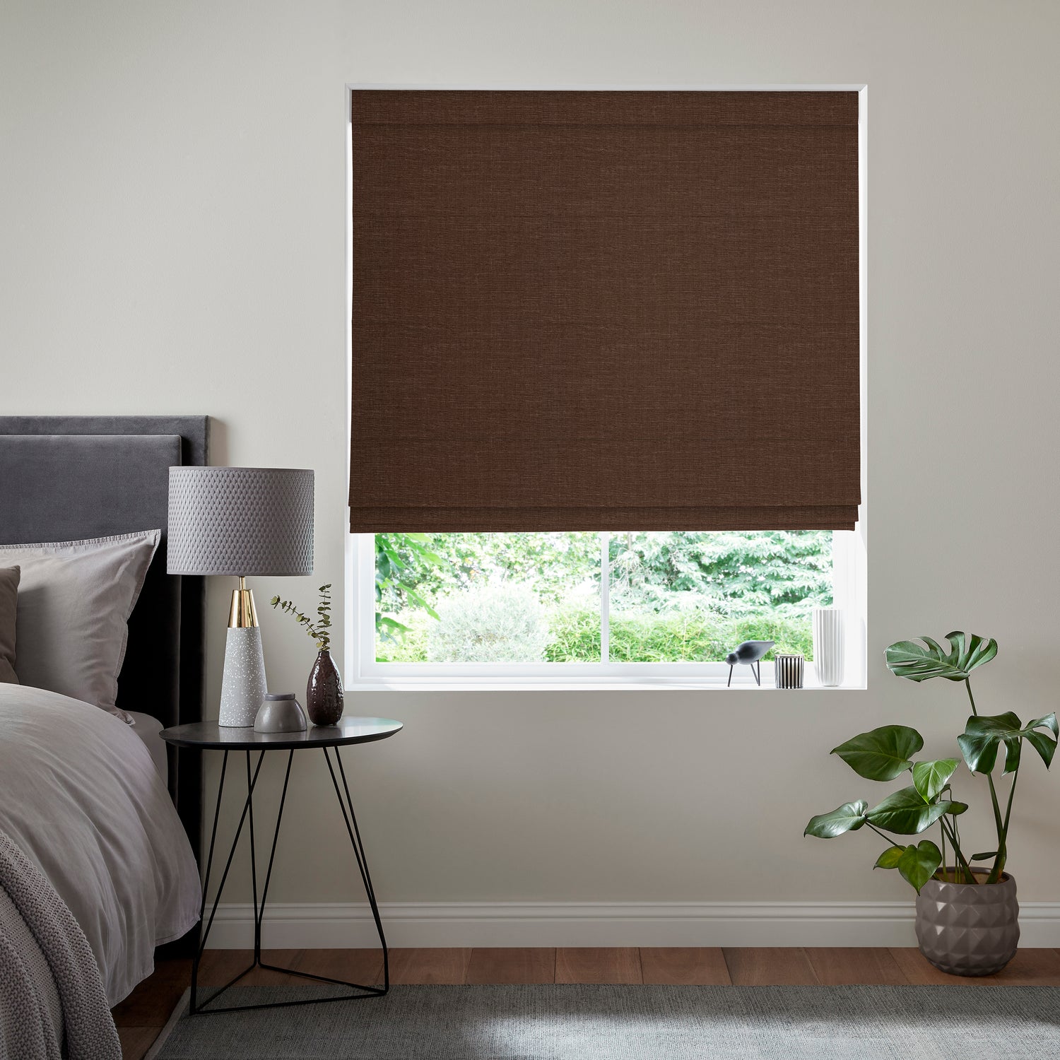 Fae Textured Plain Made To Measure Roman Blind Mahogany