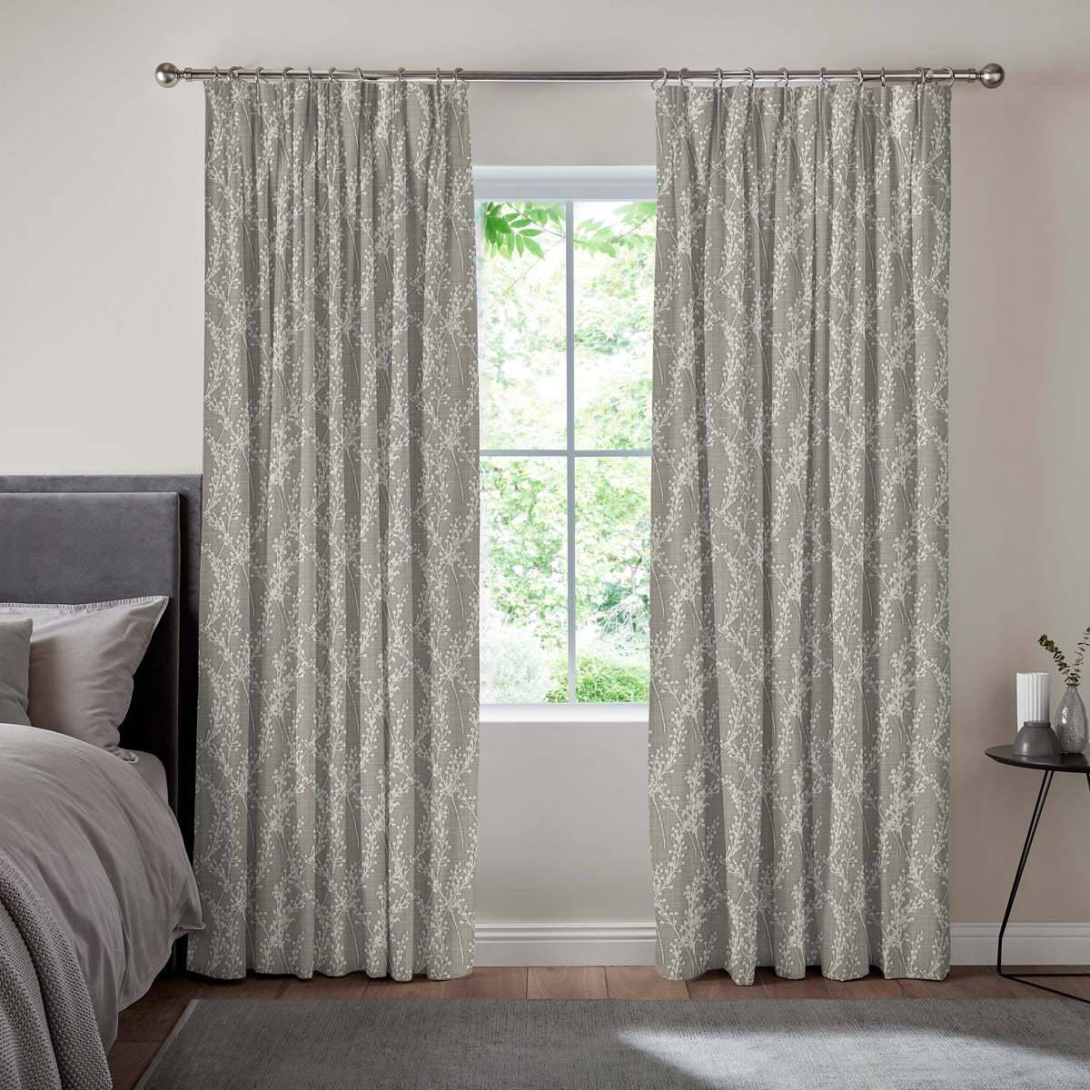 Grace Jacquard Sprig Made To Measure Curtains Smoke