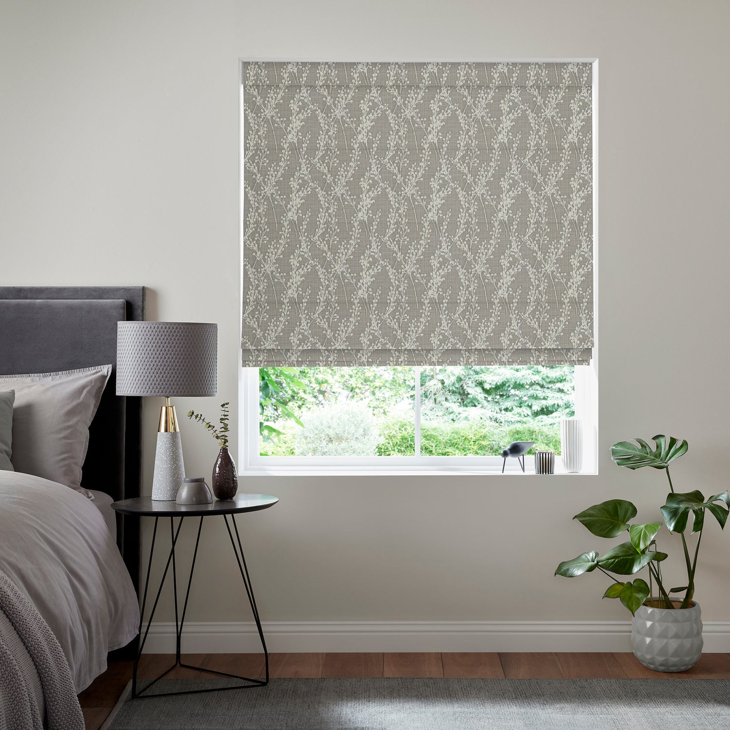 Grace Jacquard Sprig Made To Measure Roman Blind Smoke