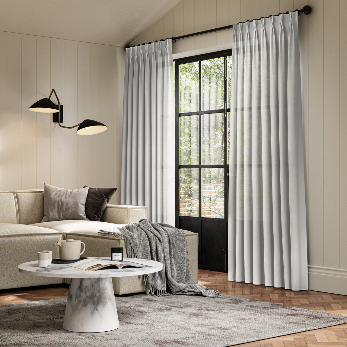 ANTE DECOR Karrika NO JOINS Sheer Made To Measure Curtains Ice