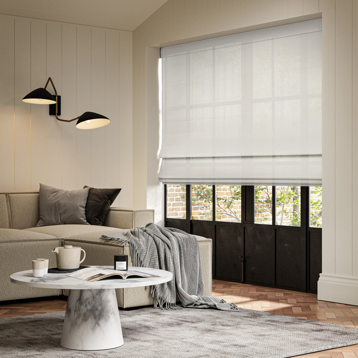 ANTE DECOR Karrika NO JOINS Sheer Made To Measure Roman Blind Pearl