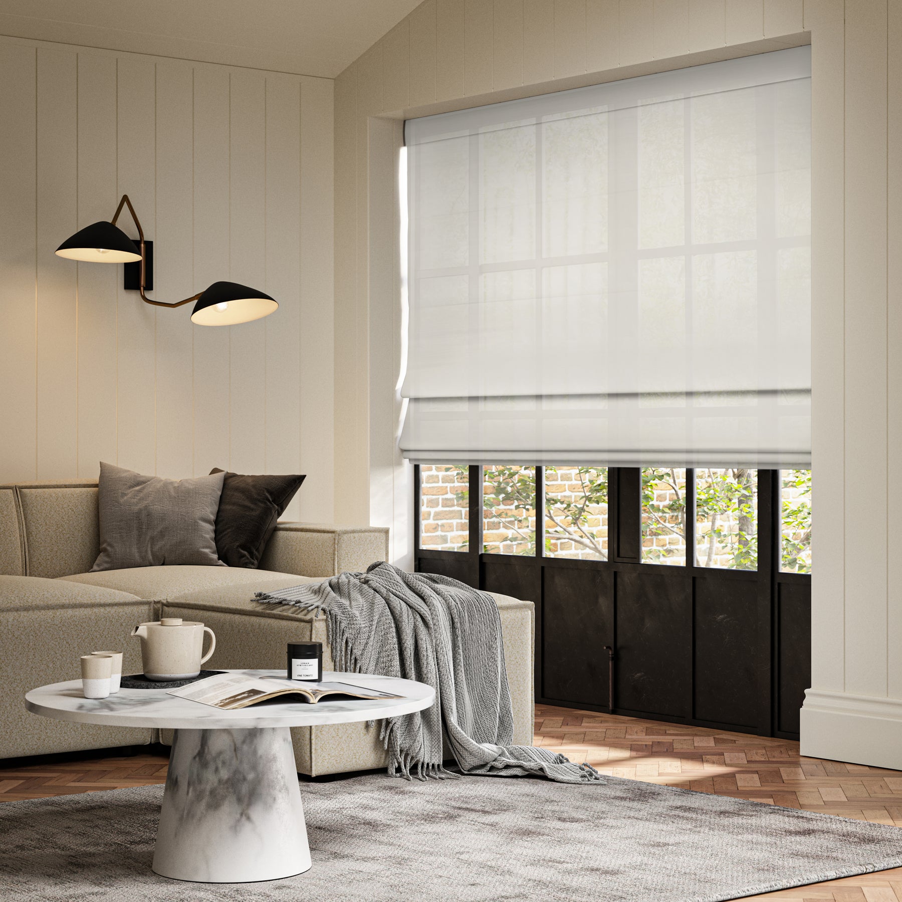 ANTE DECOR Karrika NO JOINS Sheer Made To Measure Roman Blind Pearl