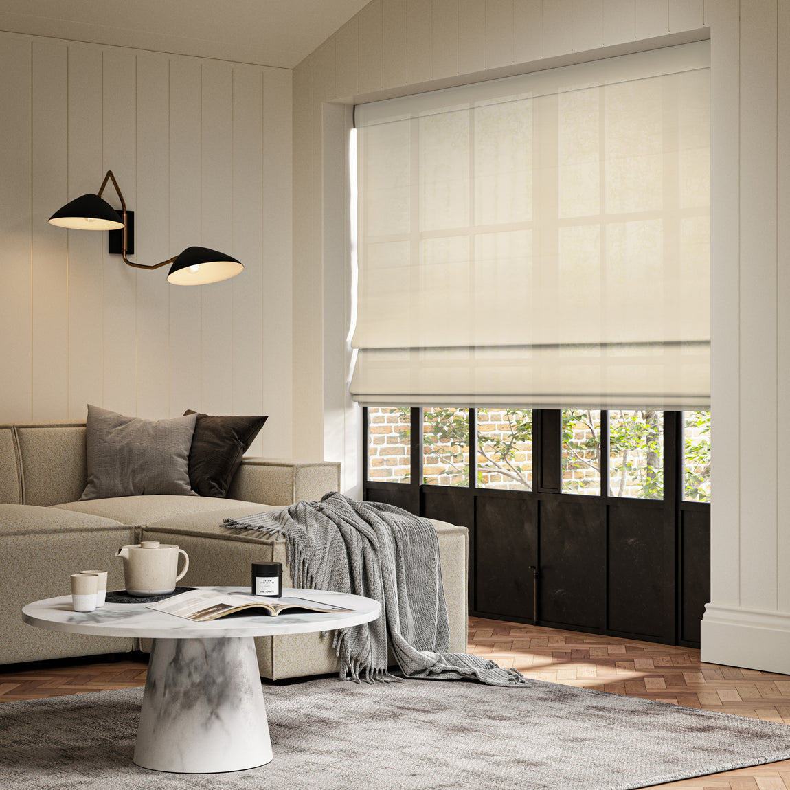 ANTE DECOR Karrika NO JOINS Sheer Made To Measure Roman Blind Wheat