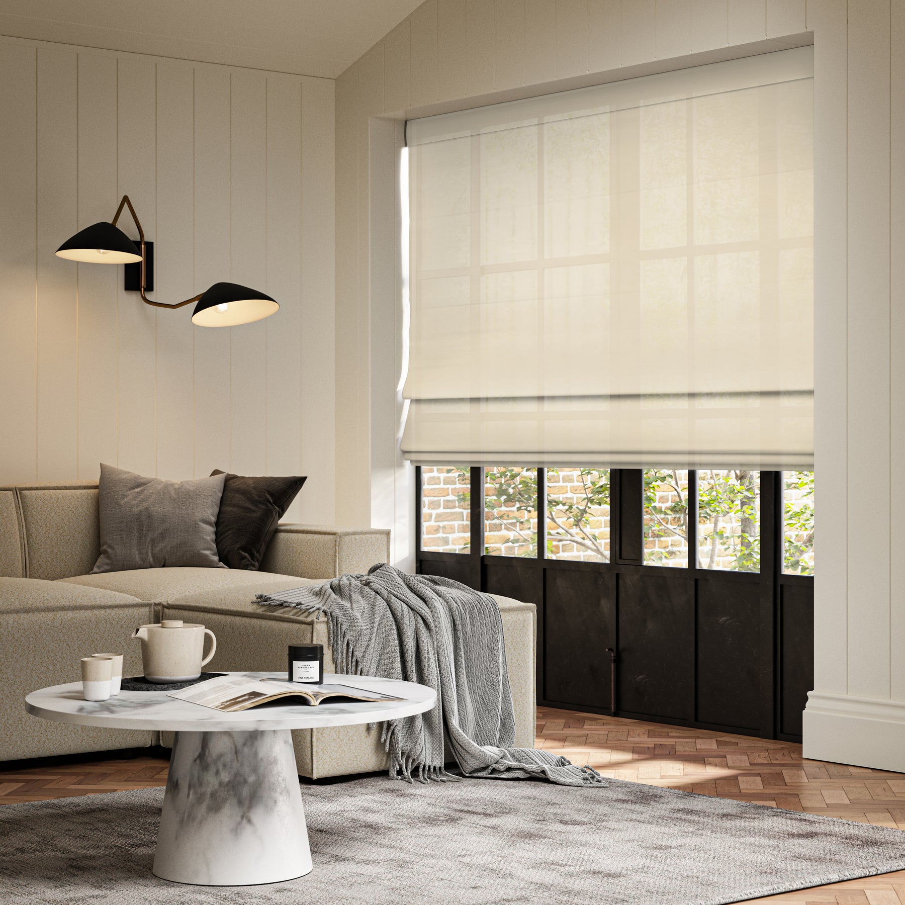 ANTE DECOR Karrika NO JOINS Sheer Made To Measure Roman Blind Wheat