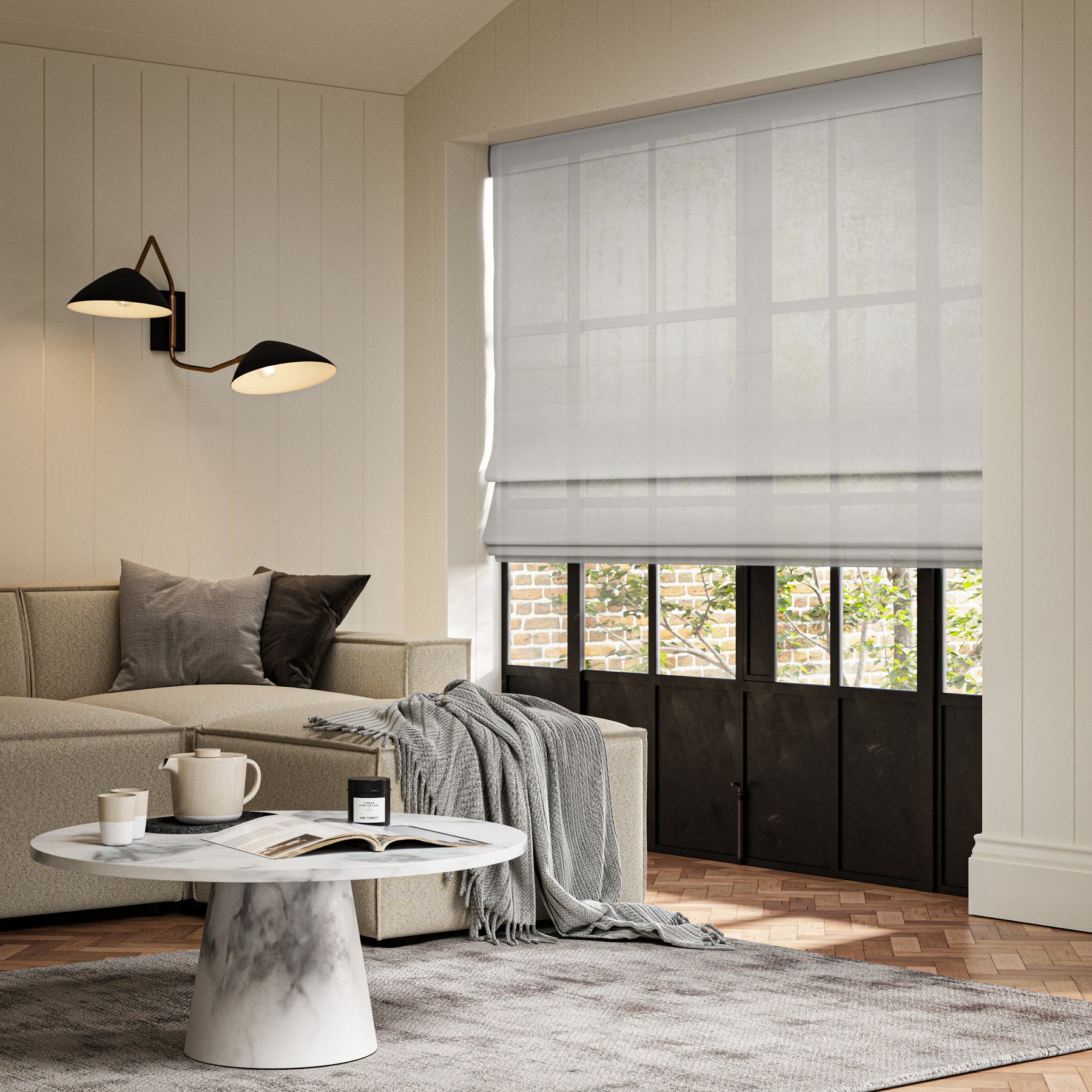 ANTE DECOR Karrika NO JOINS Sheer Made To Measure Roman Blind Dove