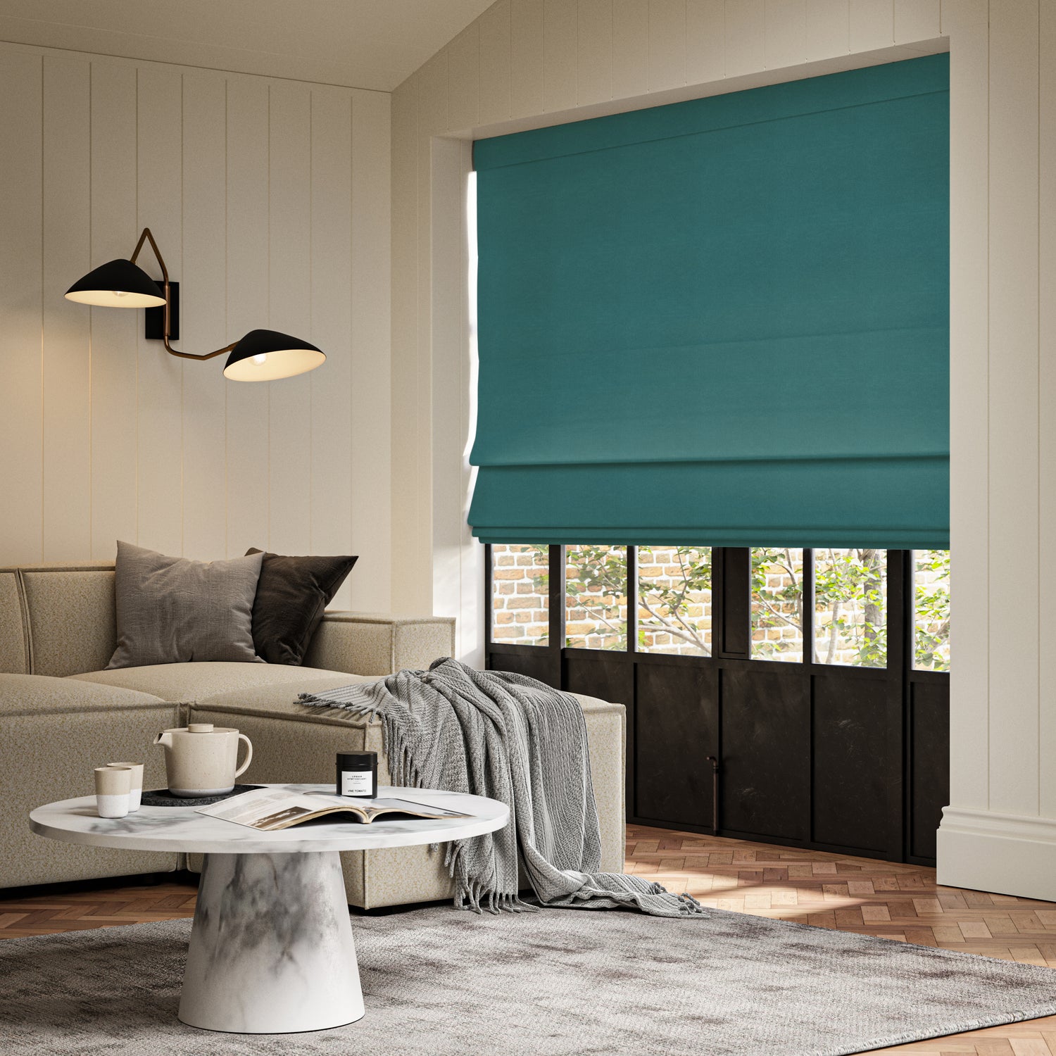 ANTE DECOR Fortress NO JOINS Dimout Made To Measure Roman Blind Peacock