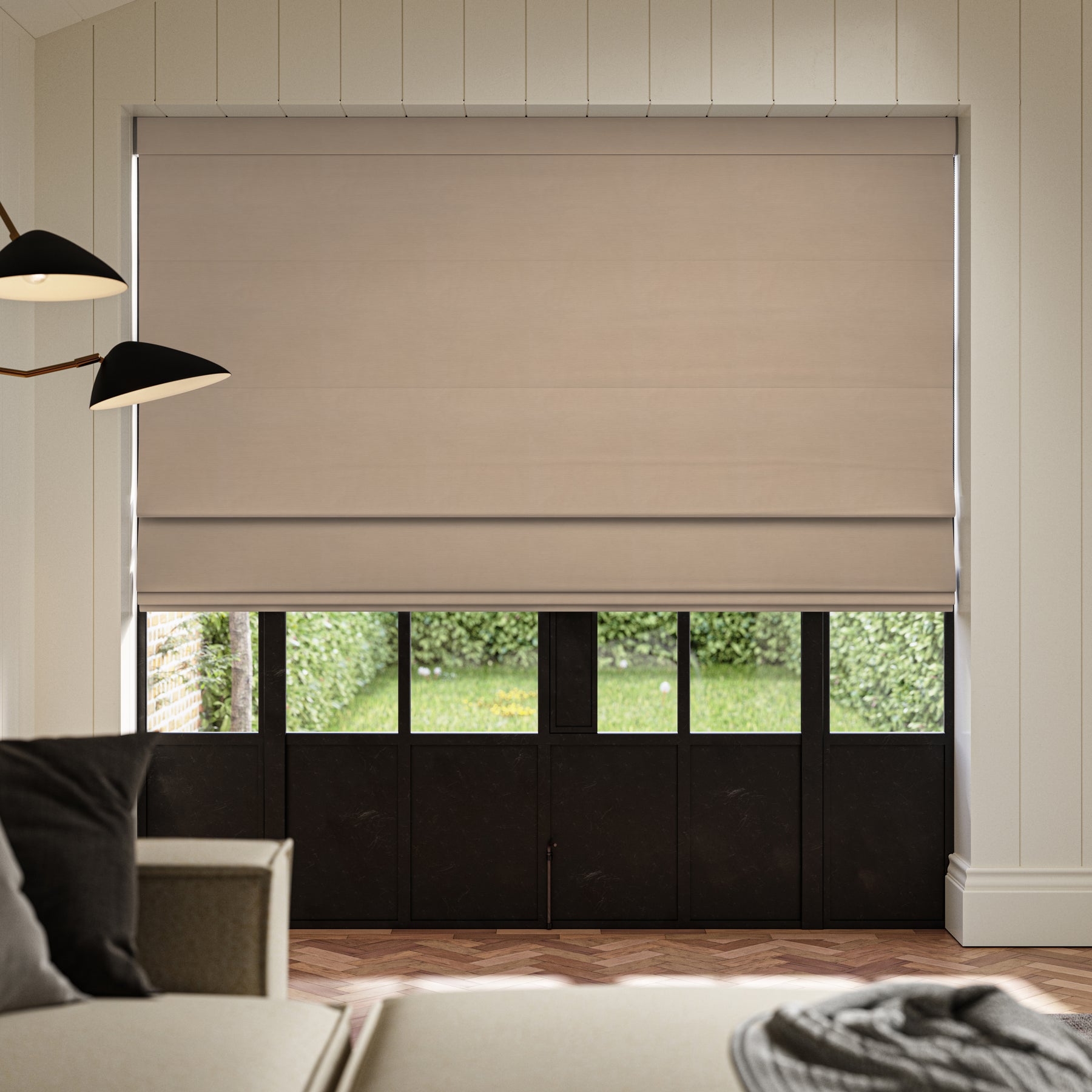 ANTE DECOR Virtus NO JOINS Soft Dim Out Made To Measure Roman Blind Nougat