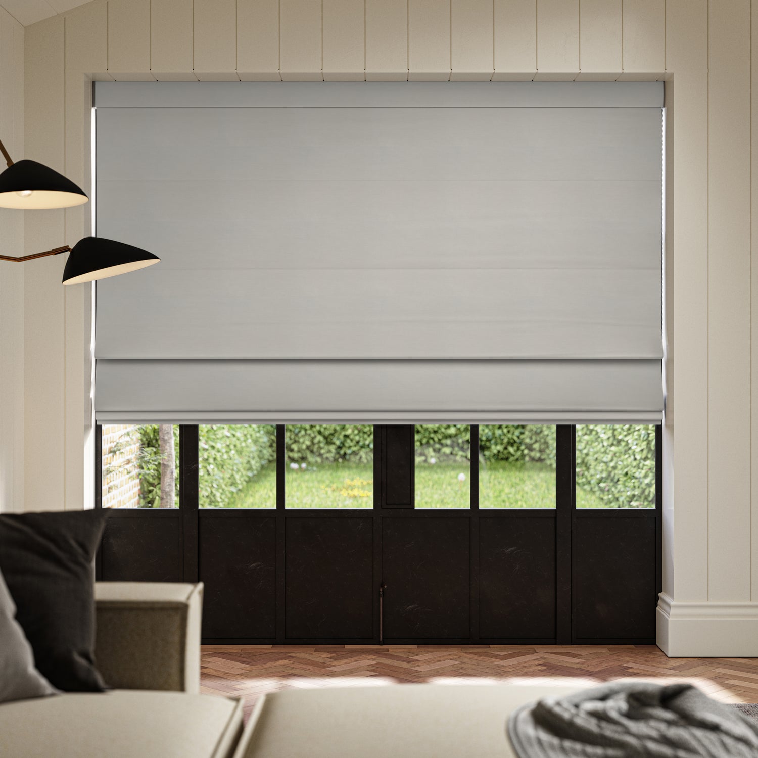 ANTE DECOR Virtus NO JOINS Soft Dim Out Made To Measure Roman Blind Steel