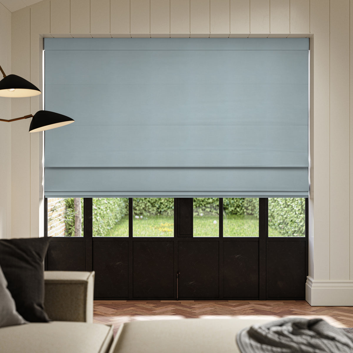 ANTE DECOR Virtus NO JOINS Soft Dim Out Made To Measure Roman Blind China Blue