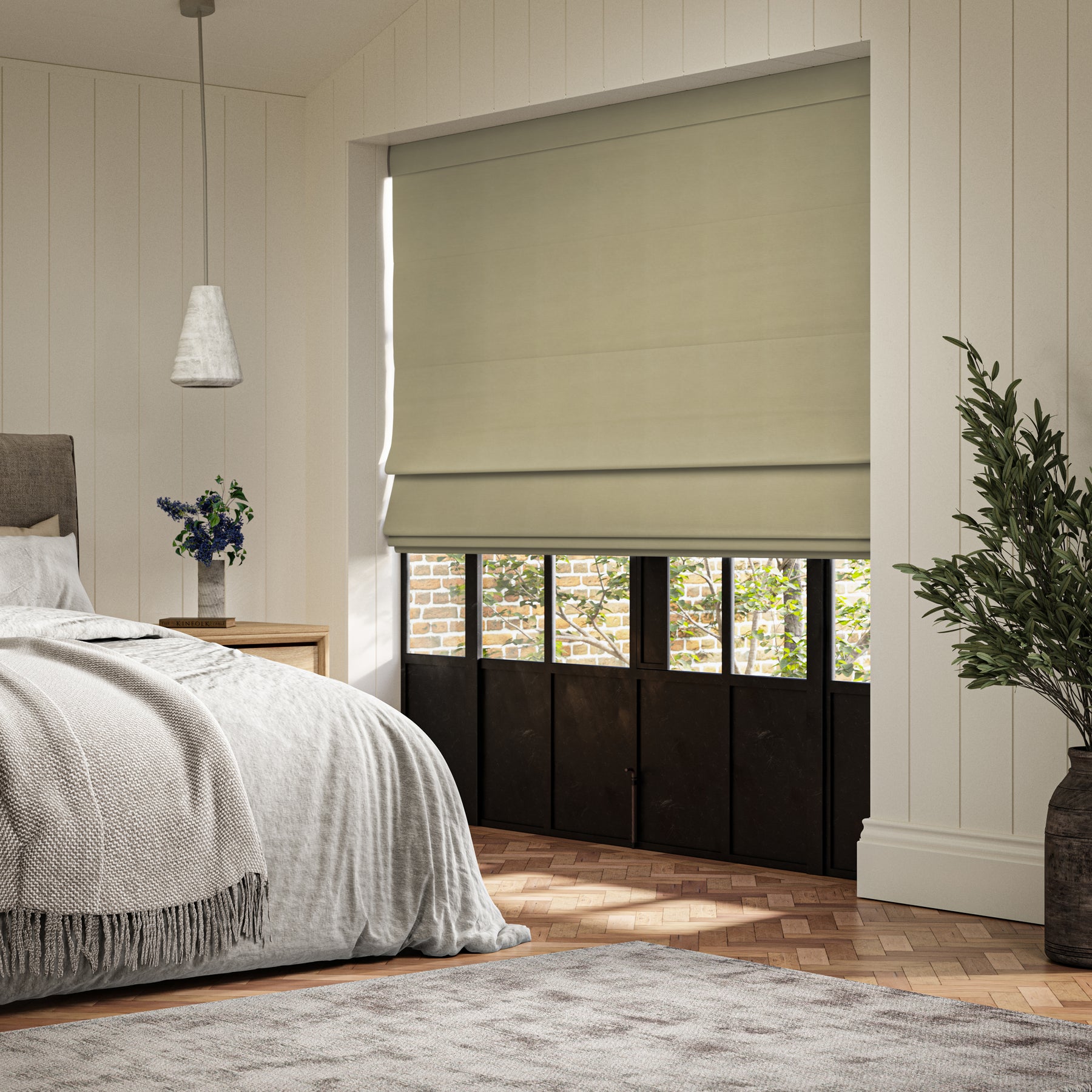 ANTE DECOR Virtus NO JOINS Soft Dim Out Made To Measure Roman Blind Moss