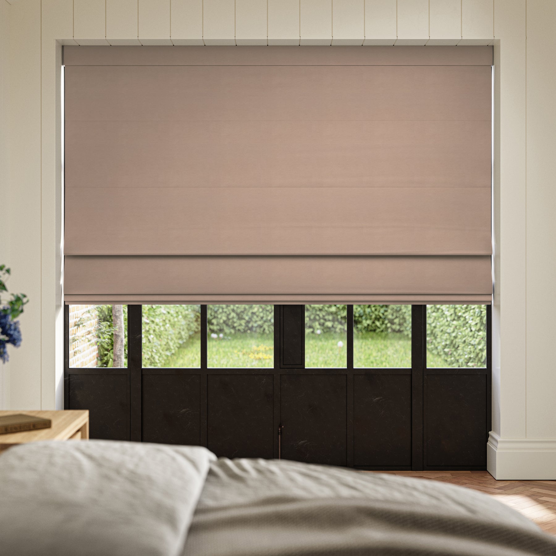 ANTE DECOR Virtus NO JOINS Soft Dim Out Made To Measure Roman Blind Latte