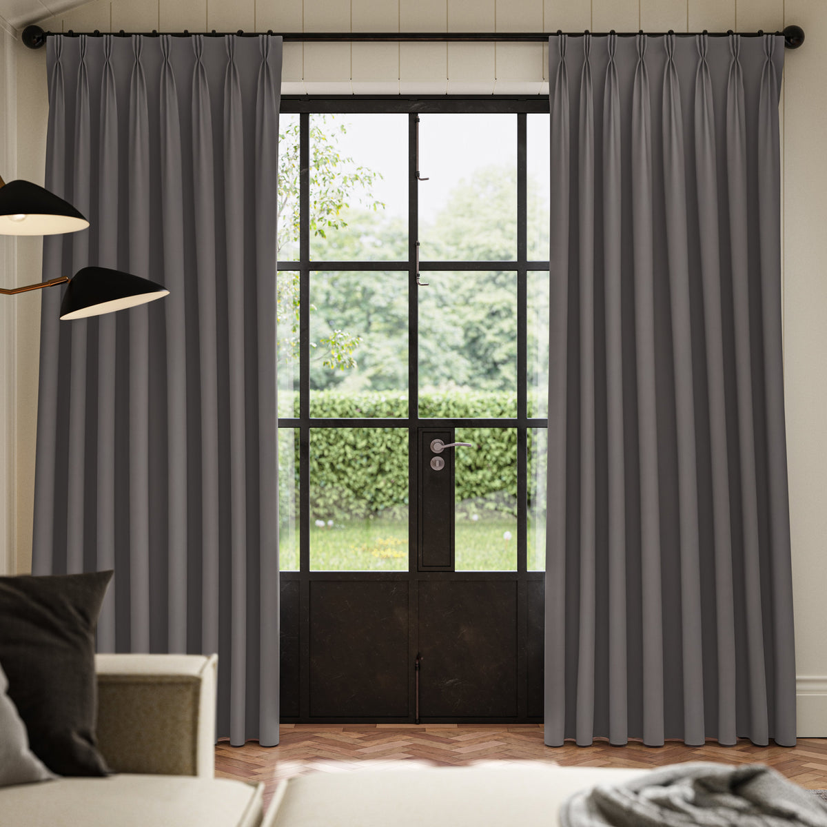 ANTE DECOR Lucent NO JOINS Sleek Blackout Made To Measure Curtains Smoke
