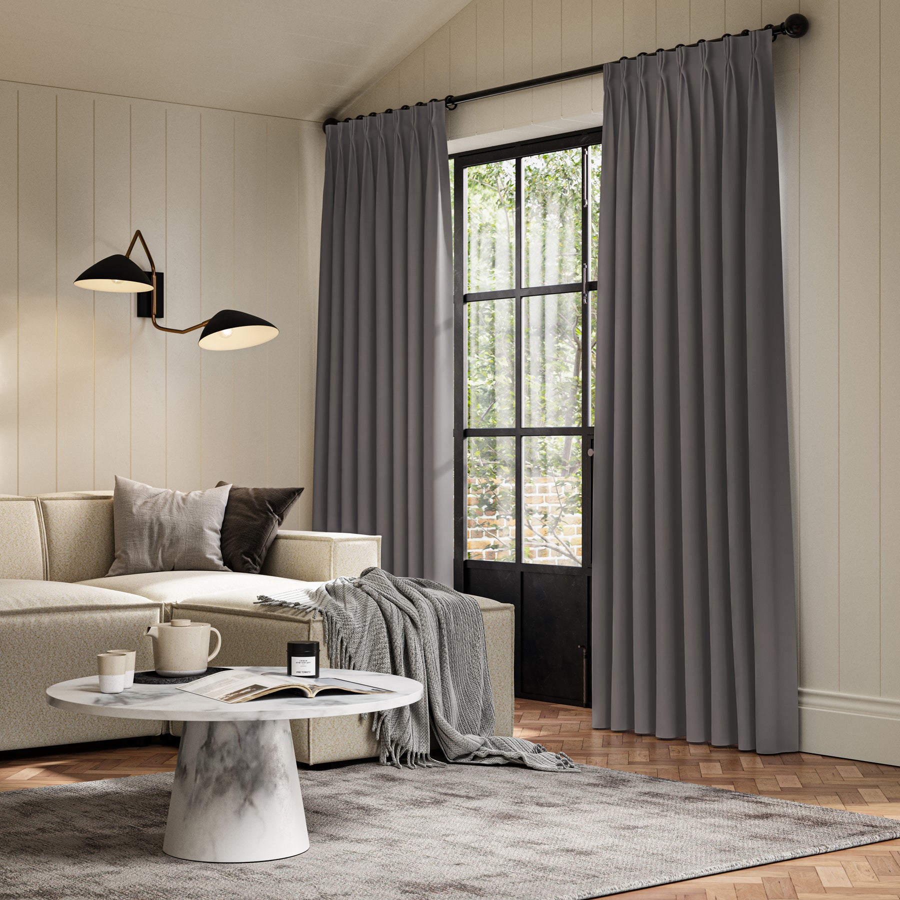 ANTE DECOR Lucent NO JOINS Sleek Blackout Made To Measure Curtains Smoke