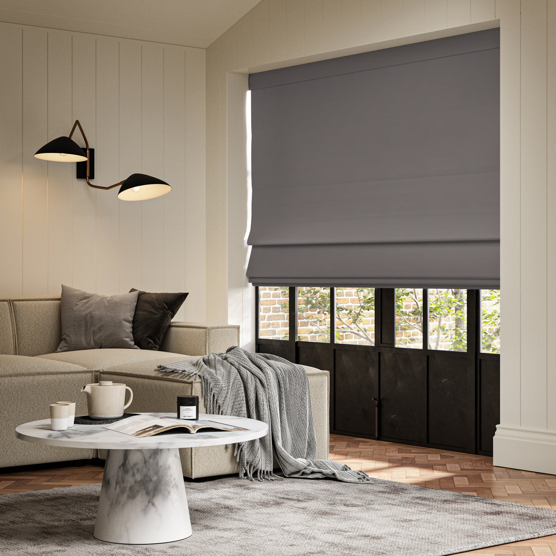 ANTE DECOR Lucent NO JOINS Sleek Blackout Made To Measure Roman Blind Smoke