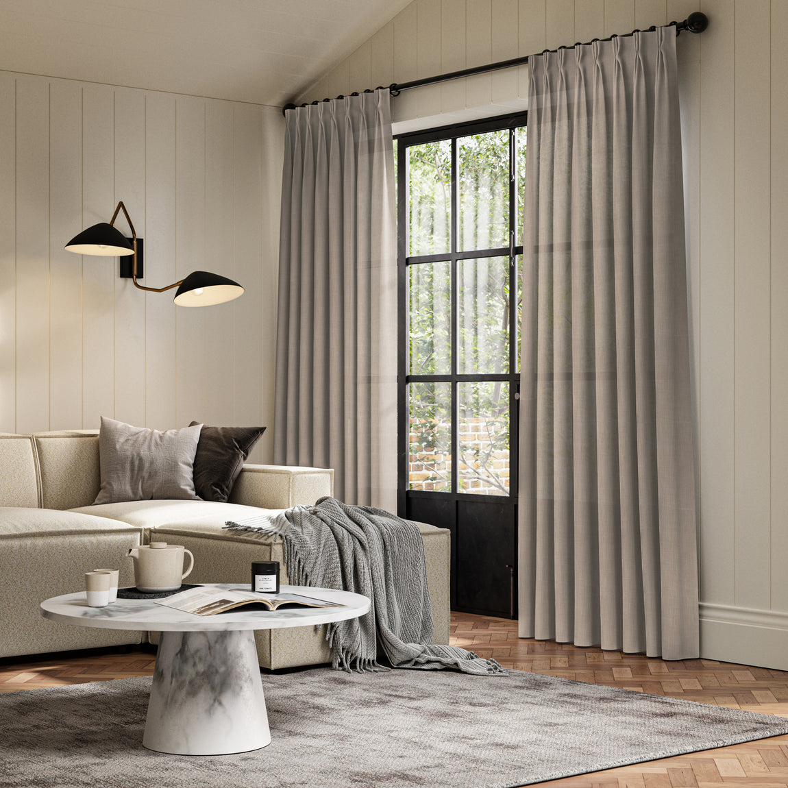 ANTE DECOR Celest NO JOINS Sheer Made To Measure Curtains Taupe