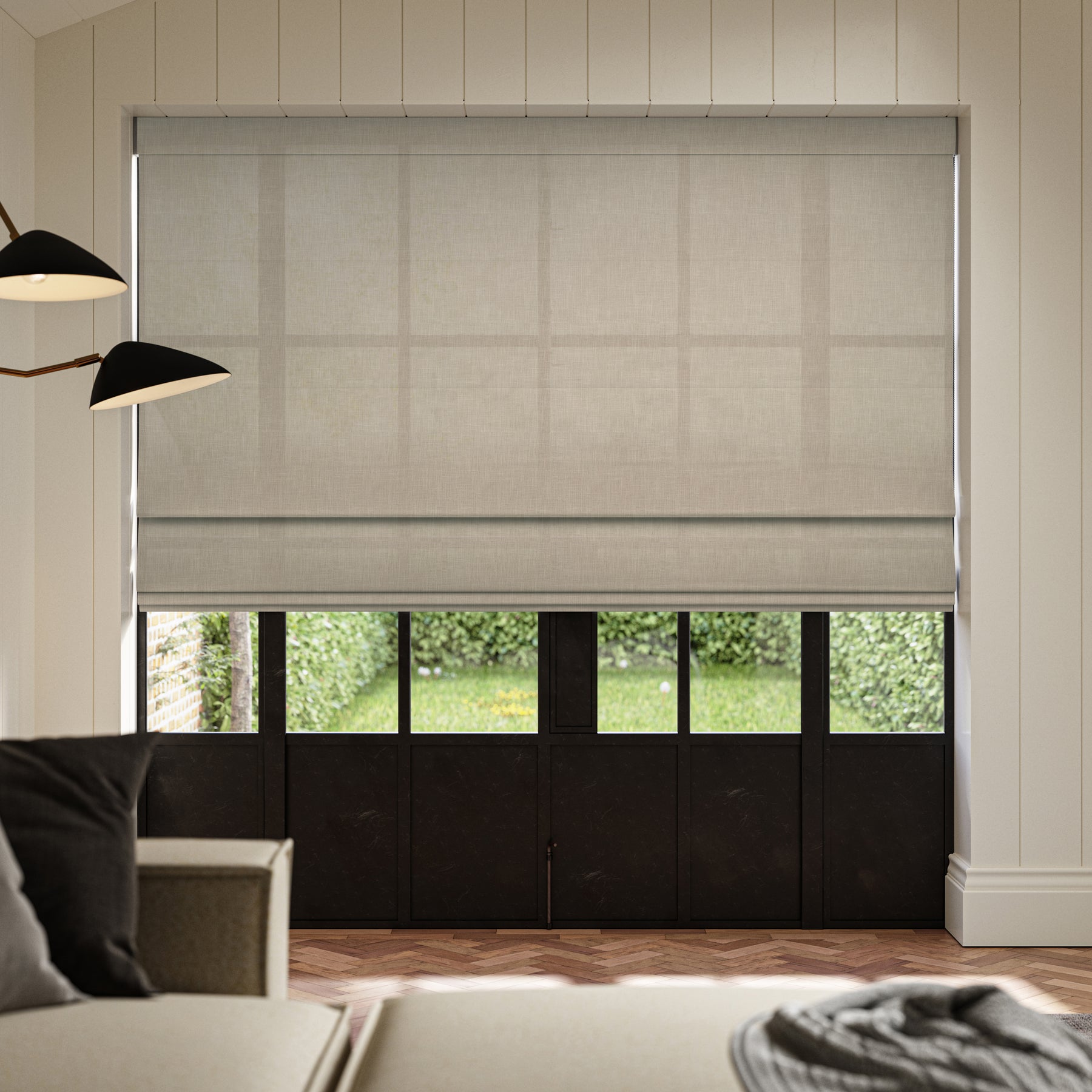ANTE DECOR Celest NO JOINS Sheer Made To Measure Roman Blind Taupe