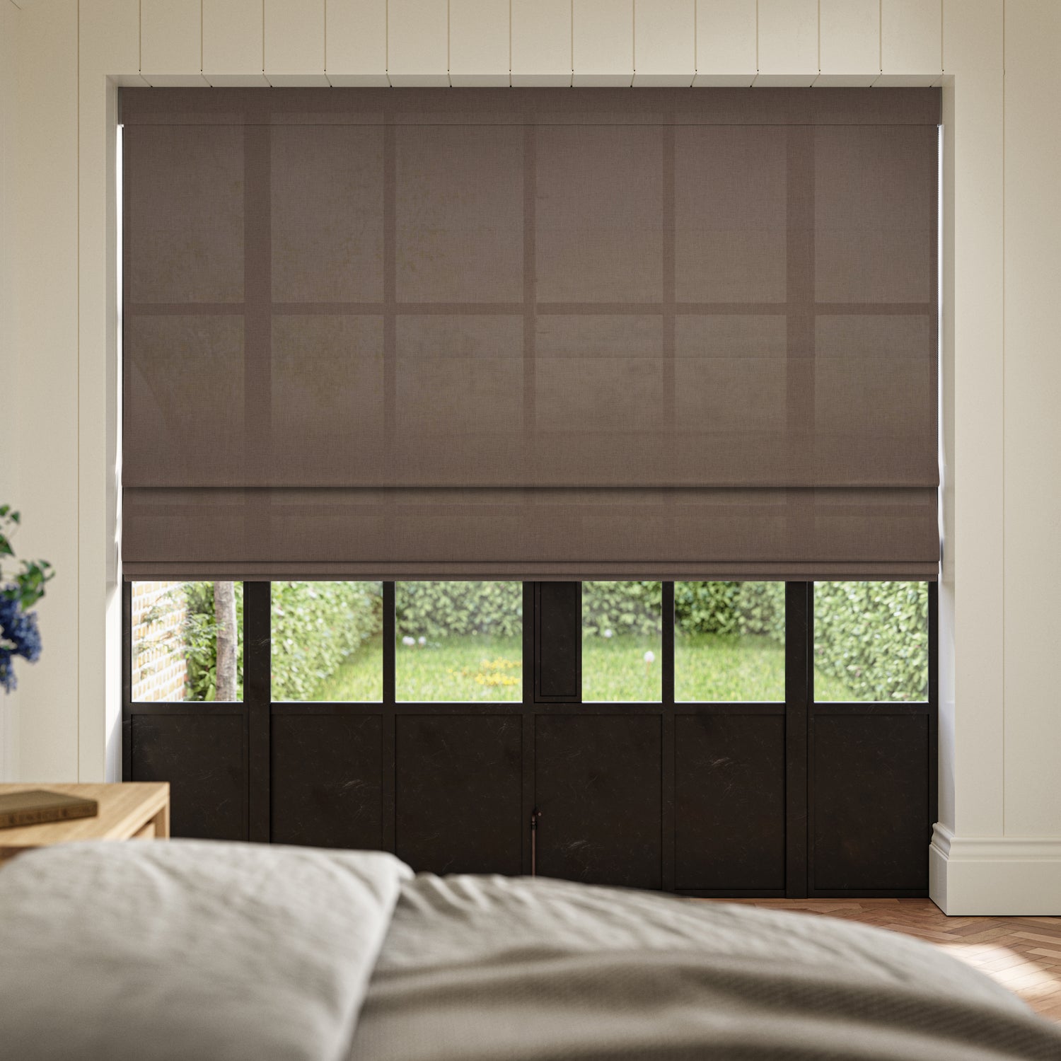 ANTE DECOR Celest NO JOINS Sheer Made To Measure Roman Blind Toffee
