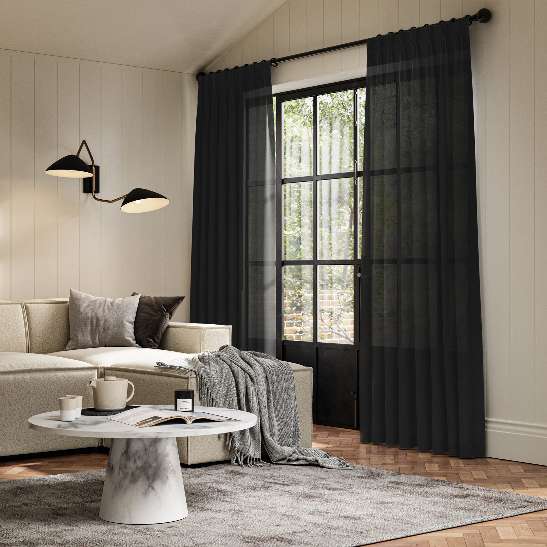 ANTE DECOR Celest NO JOINS Sheer Made To Measure Curtains Onyx