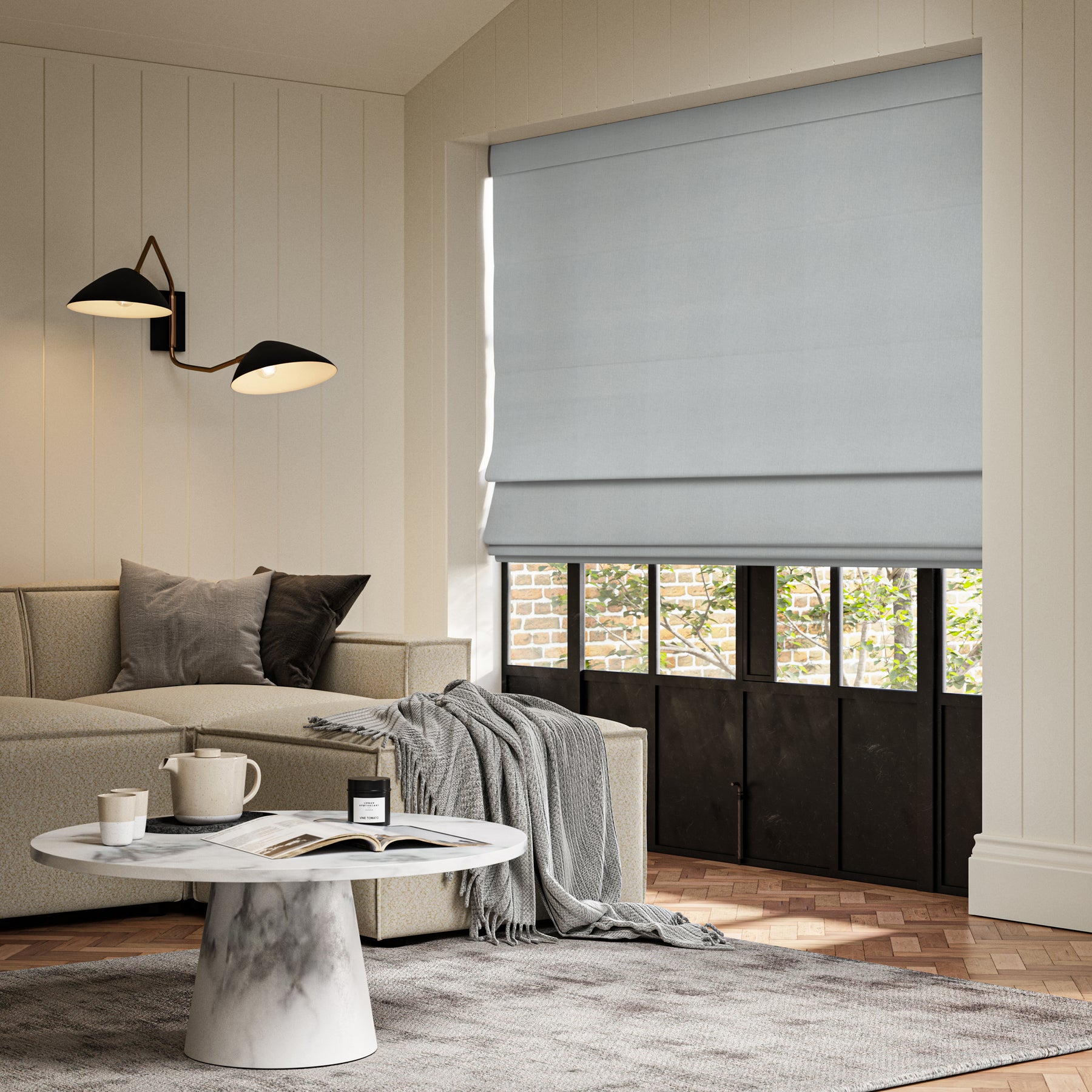 ANTE DECOR Lusso NO JOINS Blackout Made To Measure Roman Blind Sky