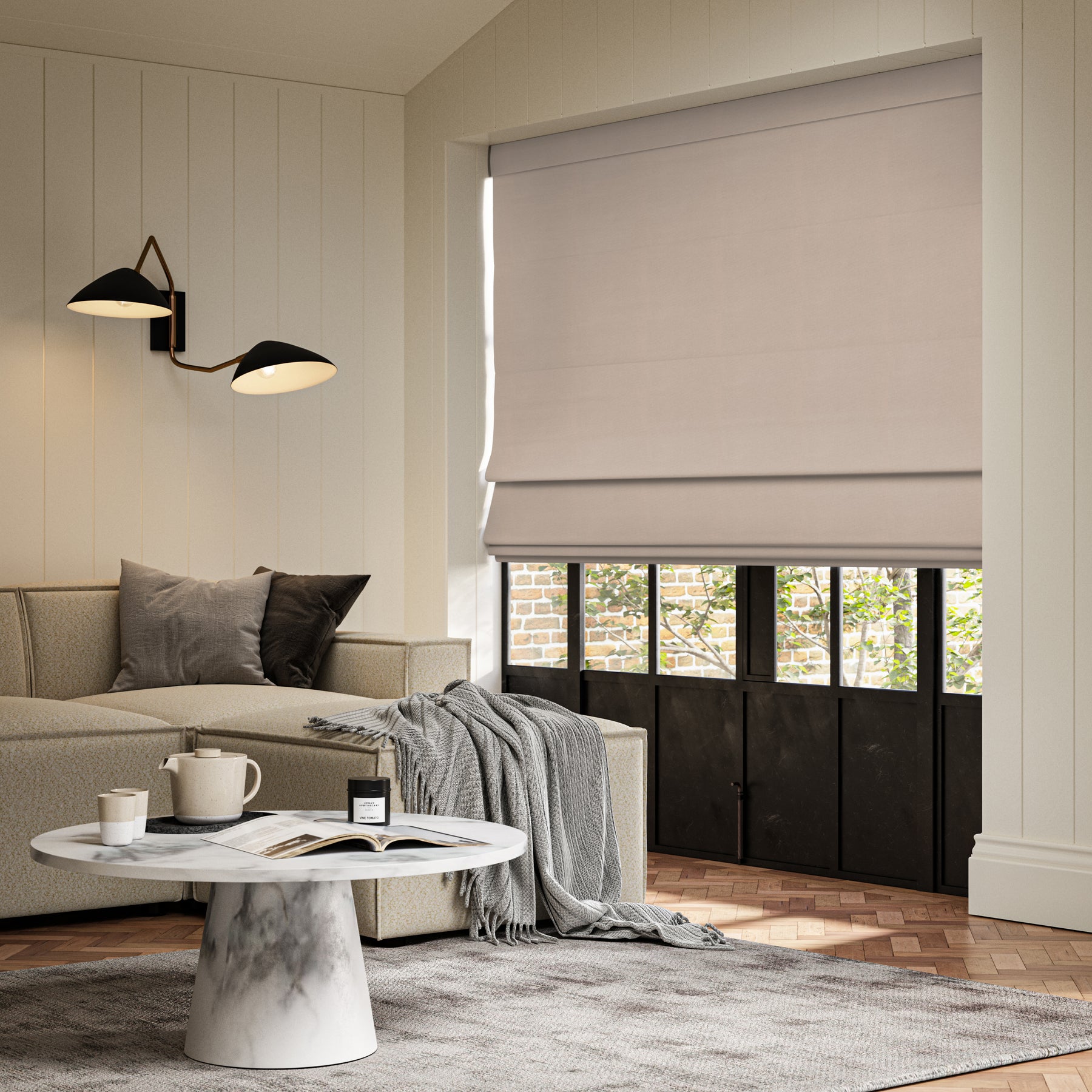 ANTE DECOR Lusso NO JOINS Blackout Made To Measure Roman Blind Beige