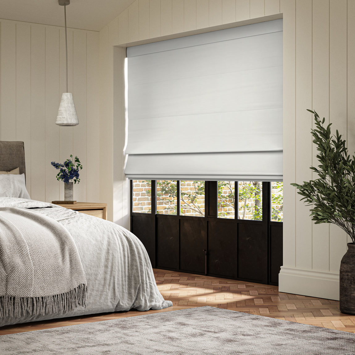 ANTE DECOR Concordia NO JOINS Blackout Made To Measure Roman Blind White