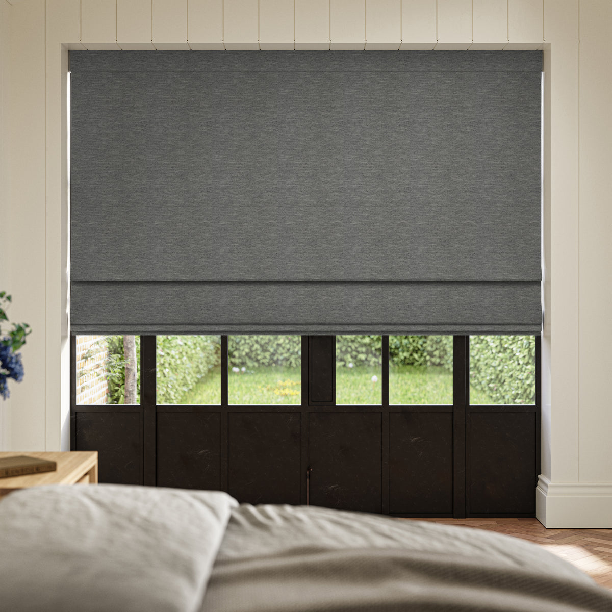 ANTE DECOR Concordia NO JOINS Blackout Made To Measure Roman Blind Graphite