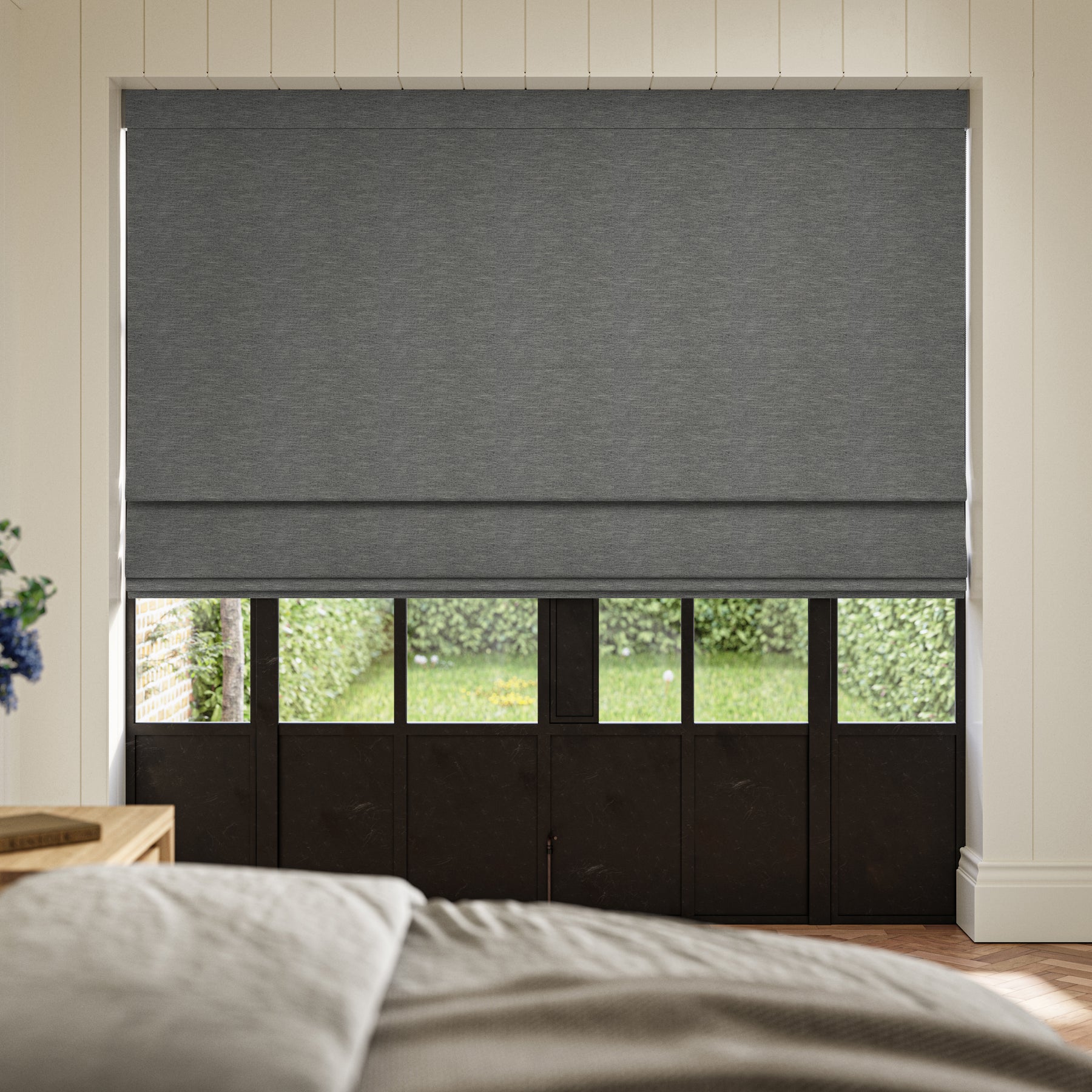 ANTE DECOR Concordia NO JOINS Blackout Made To Measure Roman Blind Graphite