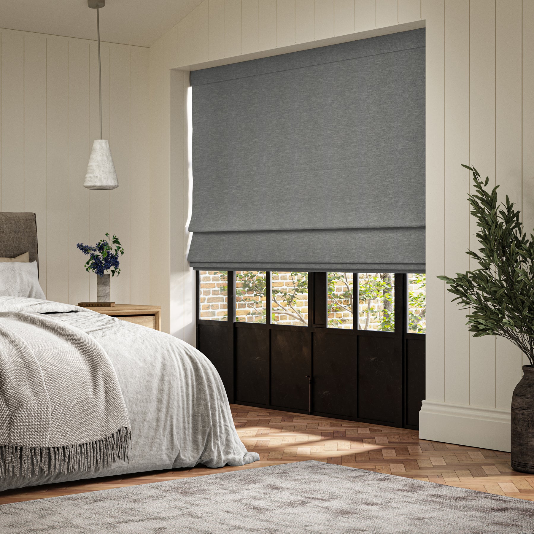 ANTE DECOR Concordia NO JOINS Blackout Made To Measure Roman Blind Graphite