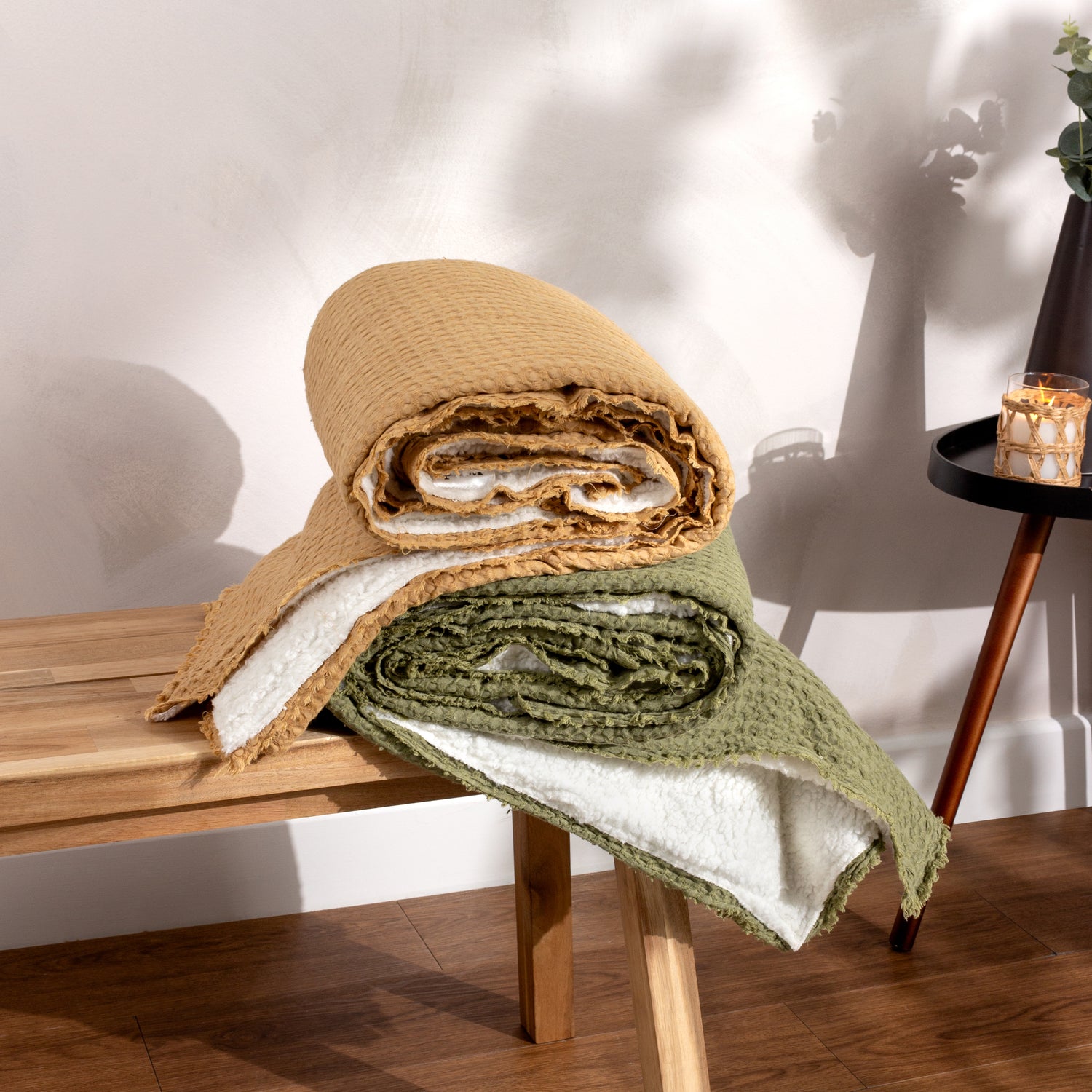Yard Ronan Sherpa Waffle Fleece Reverse 130cm x 180cm Throw Toffee