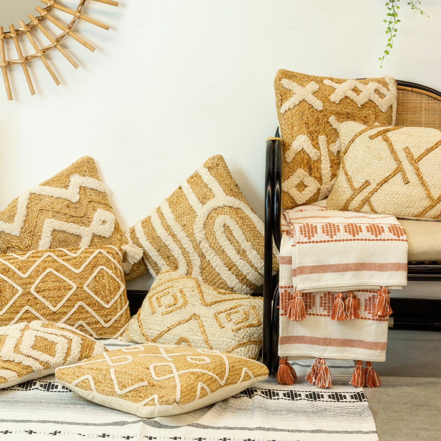 furn. Roolu Braided Jute 45cm x 45cm Filled Cushion Natural