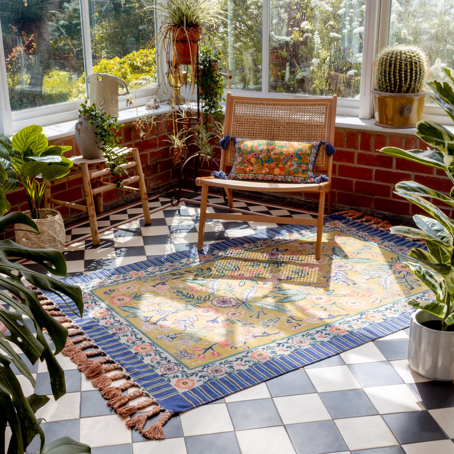 Rosa Floral Cotton Rug Multi Blue