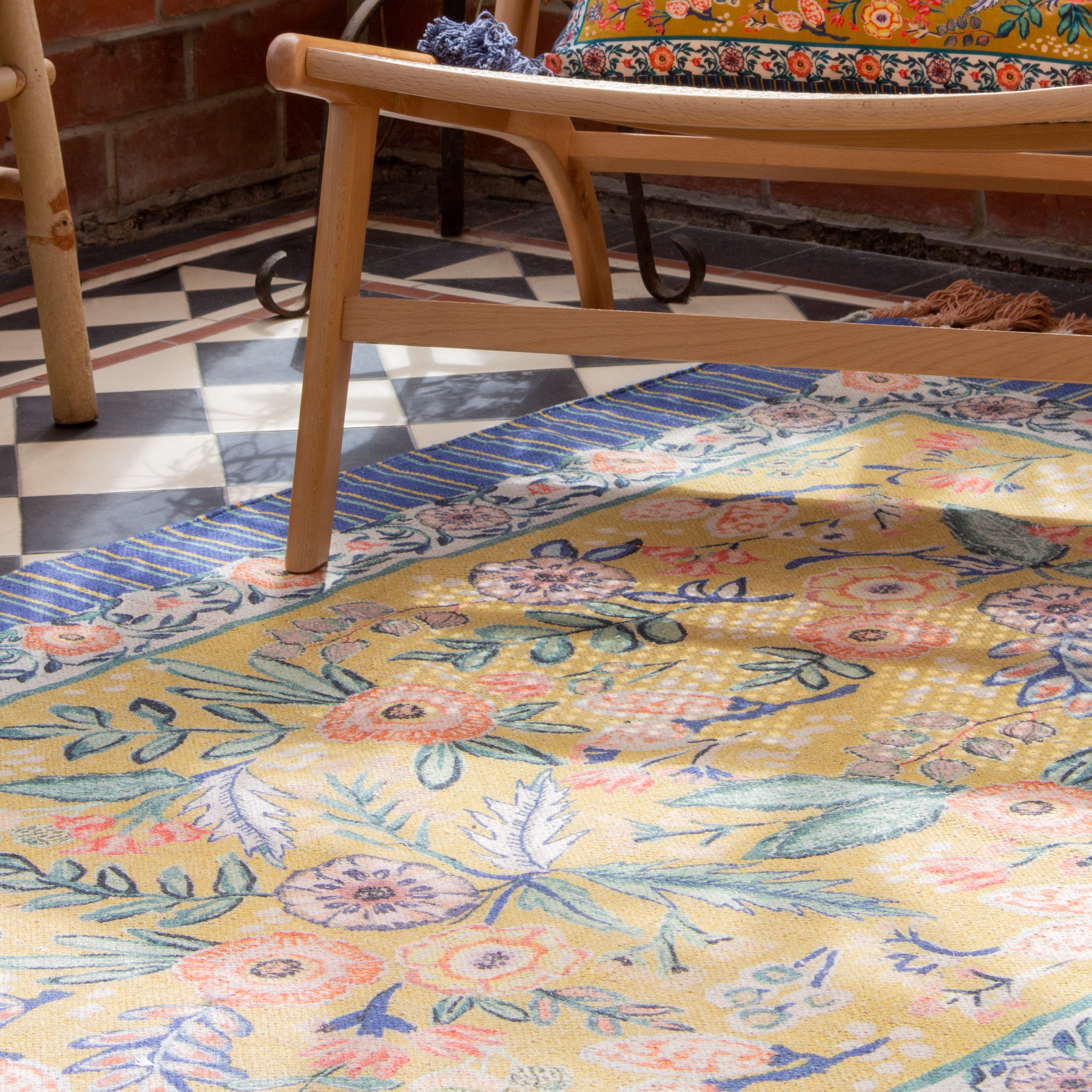 Rose Blue Rug Rosa Floral Cotton Rug Multi Blue | Cheap UK Delivery | Terrys