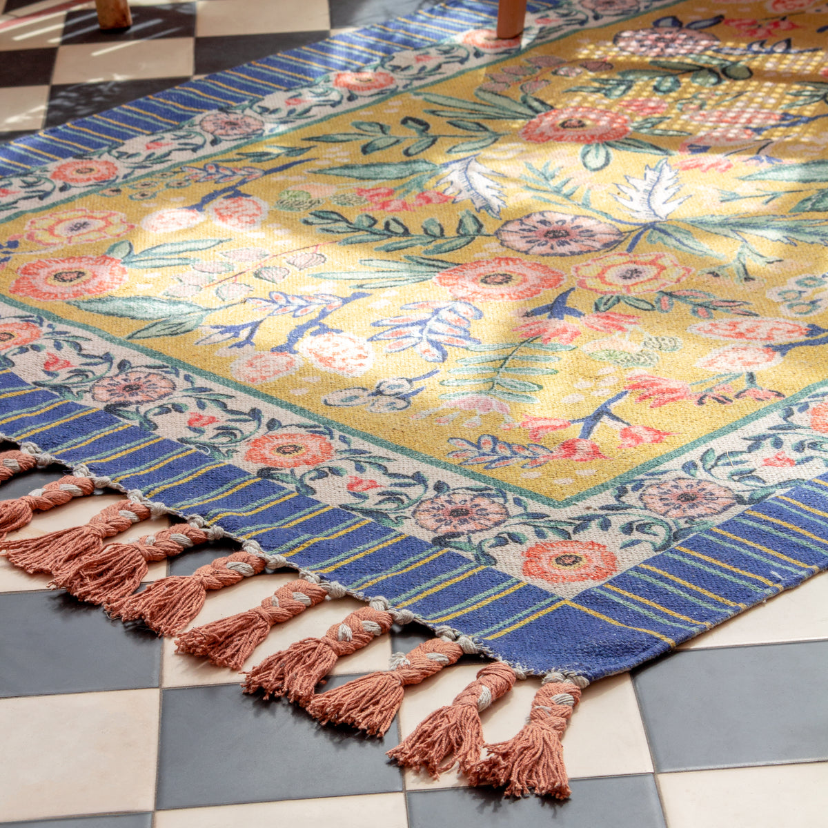 Rosa Floral Cotton Rug Multi Blue