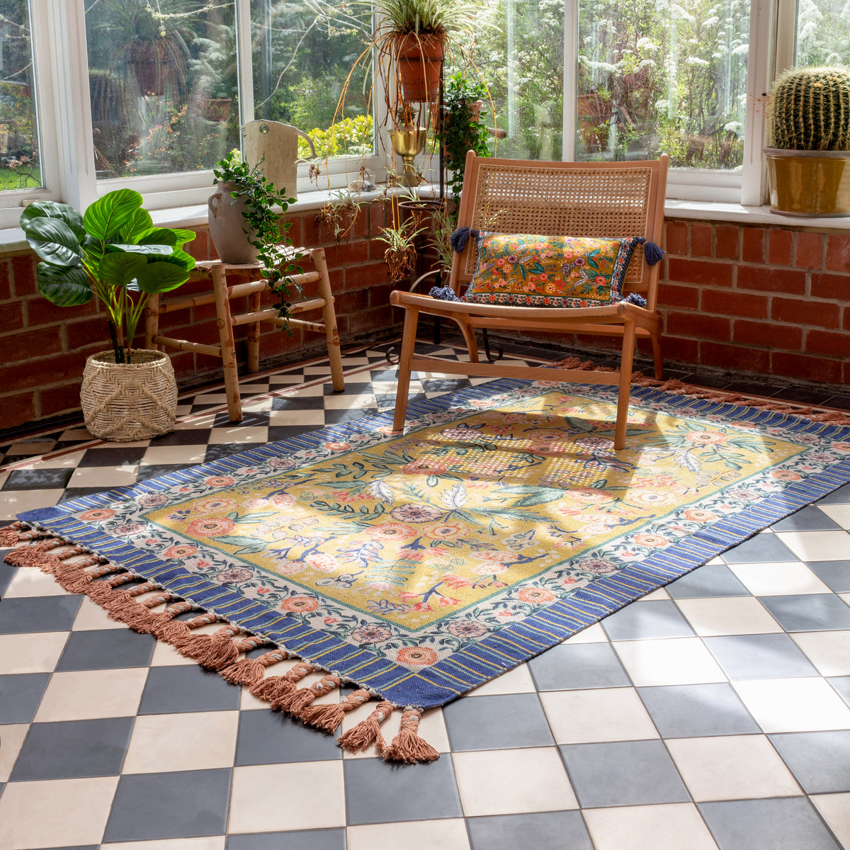 Rosa Floral Cotton Rug Multi Blue