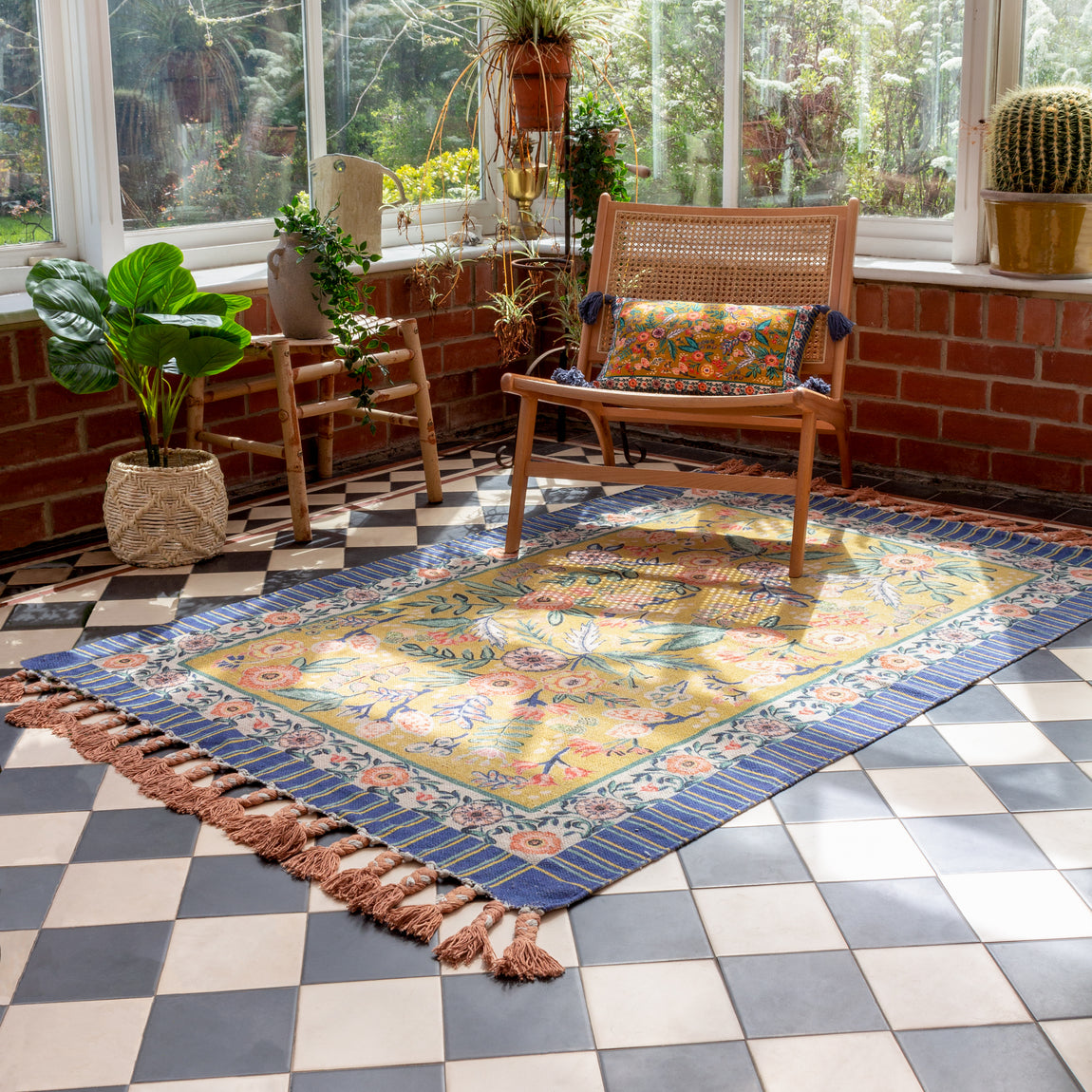 Rosa Floral Cotton Rug Multi Blue