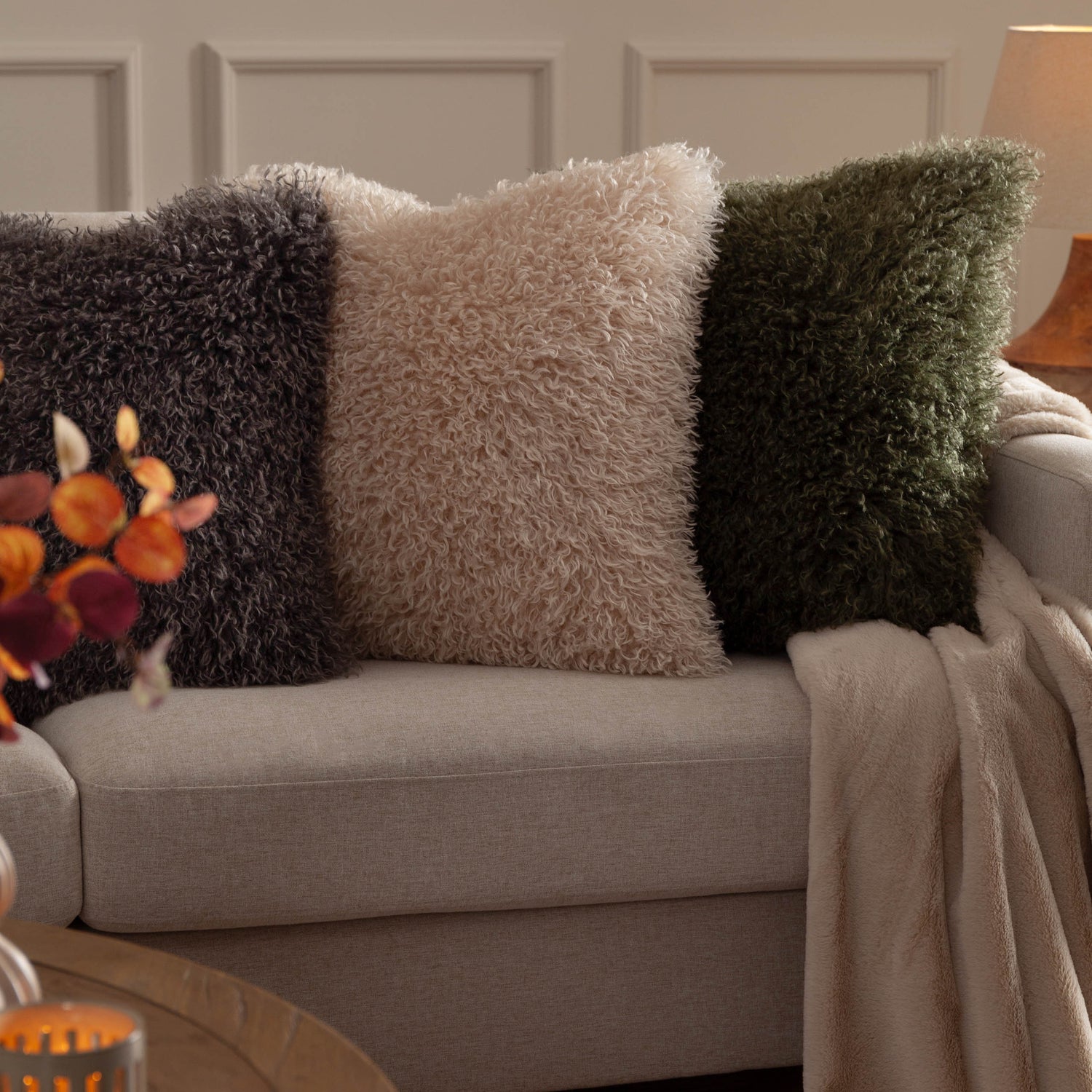 Furn Rowan Faux Fur 50cm x 50cm Filled Cushion Grey