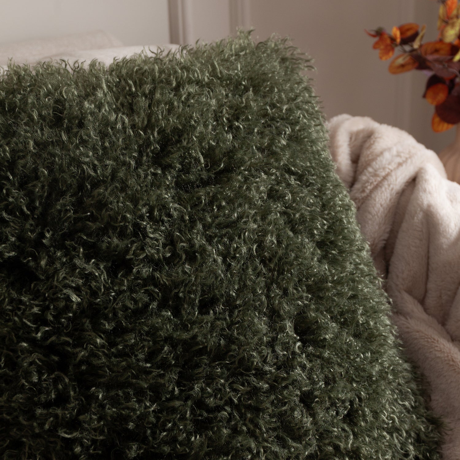 Rowan Faux Fur Filled Cushion 50cm x 50cm Khaki