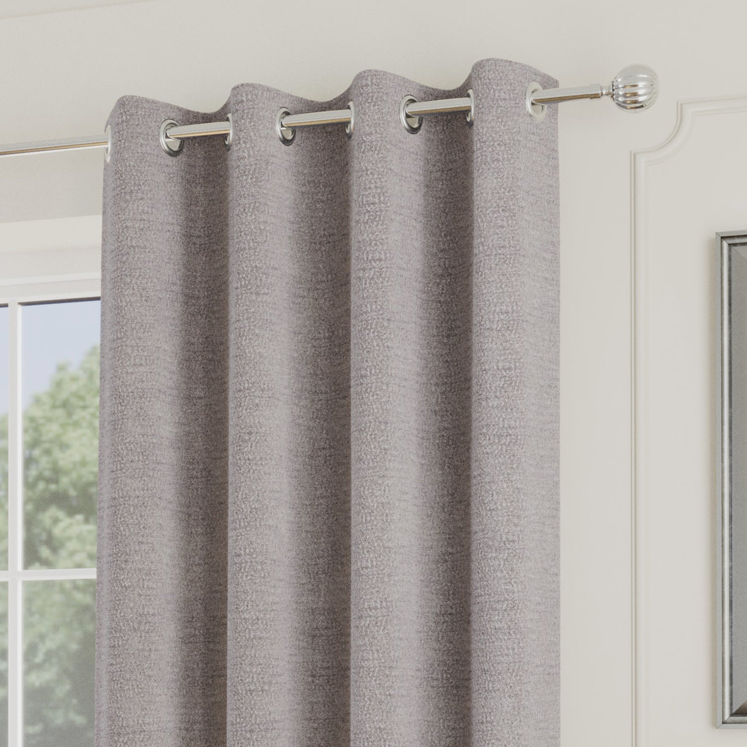 Royale Boucle Thermal Ready Made Eyelet Curtains Silver