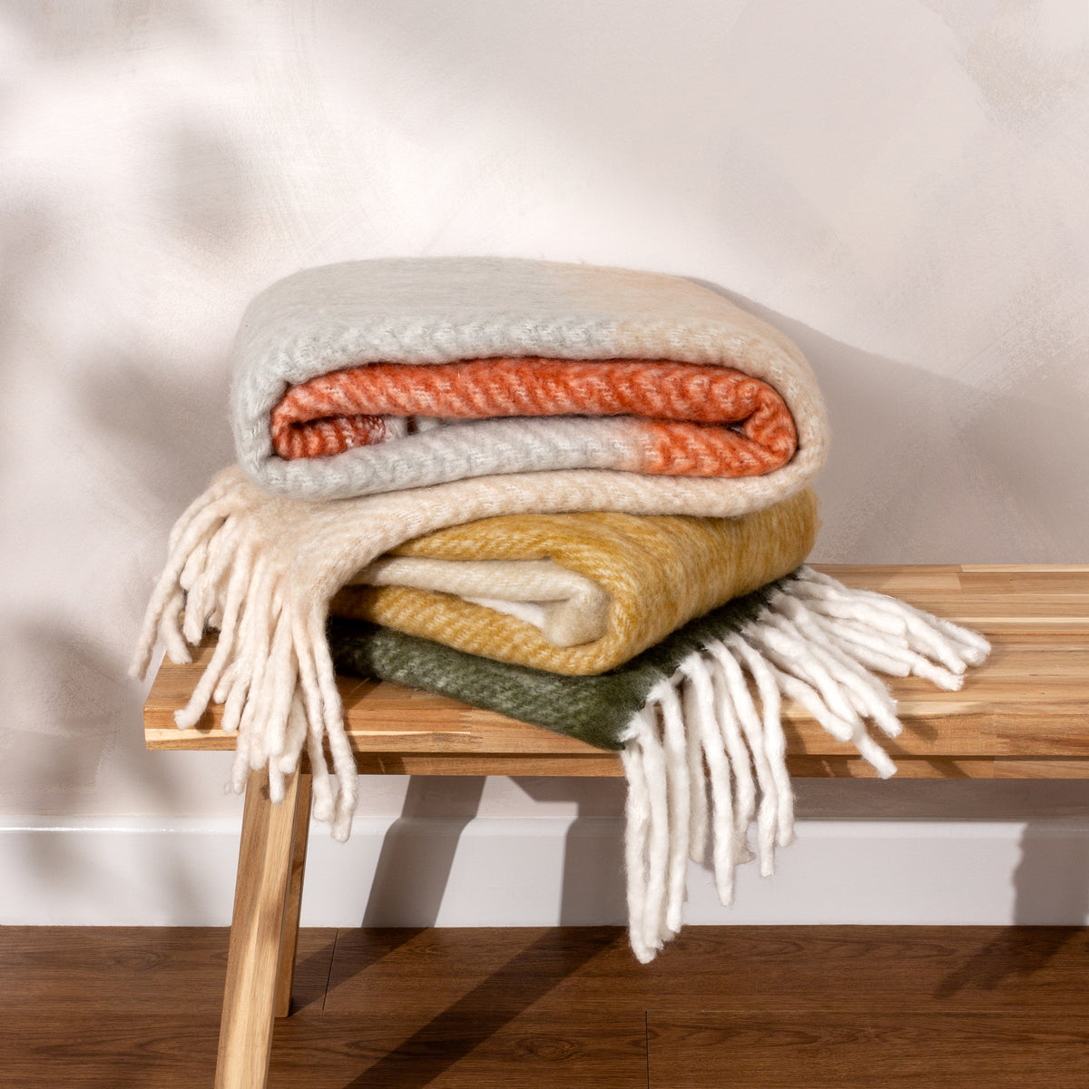 Yard Rawton Ombre Herringbone 130cm x 180cm Throw Natural Moss