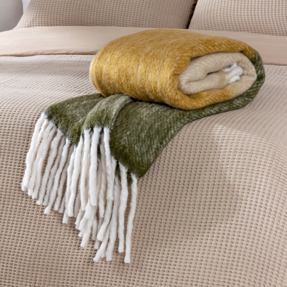 Yard Rawton Ombre Herringbone 130cm x 180cm Throw Natural Moss