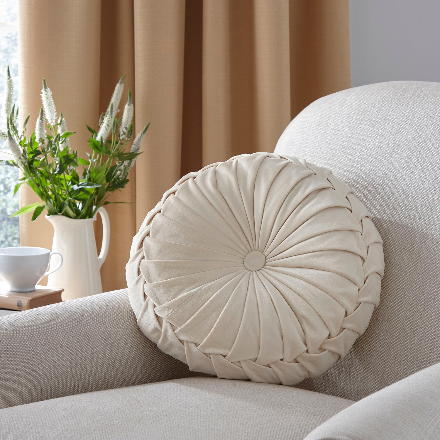 Laura Ashley Rosanna 35cm x 14cm Round Filled Cushion Almond