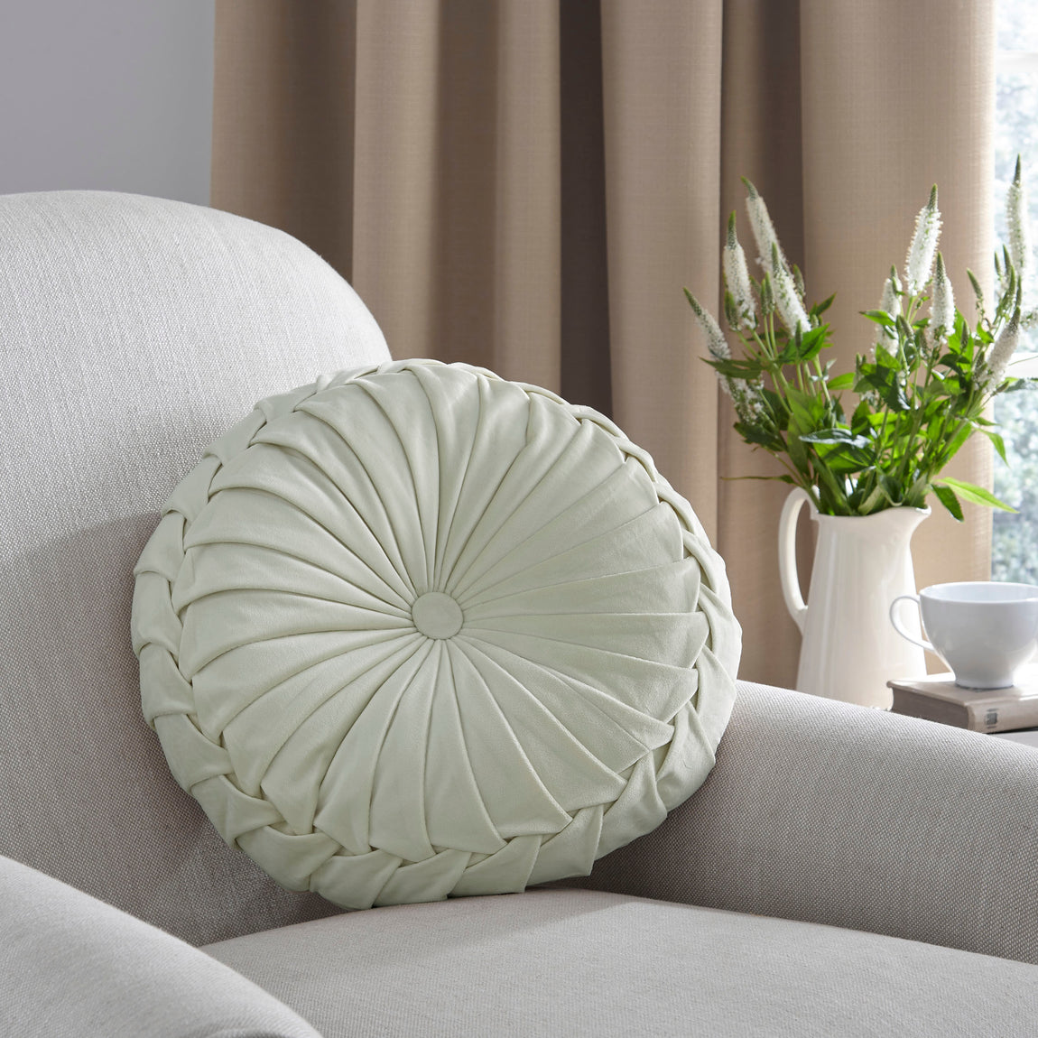 Laura Ashley Rosanna 35cm x 14cm Round Filled Cushion Sage