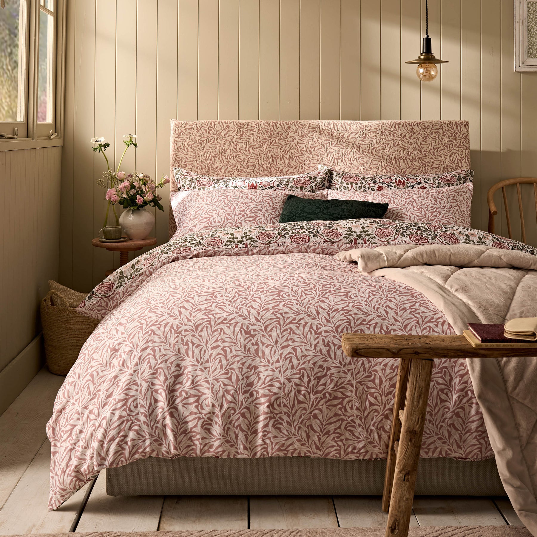 William Morris At Home Rose Brick Duvet Cover Bedding Set Pink Sage